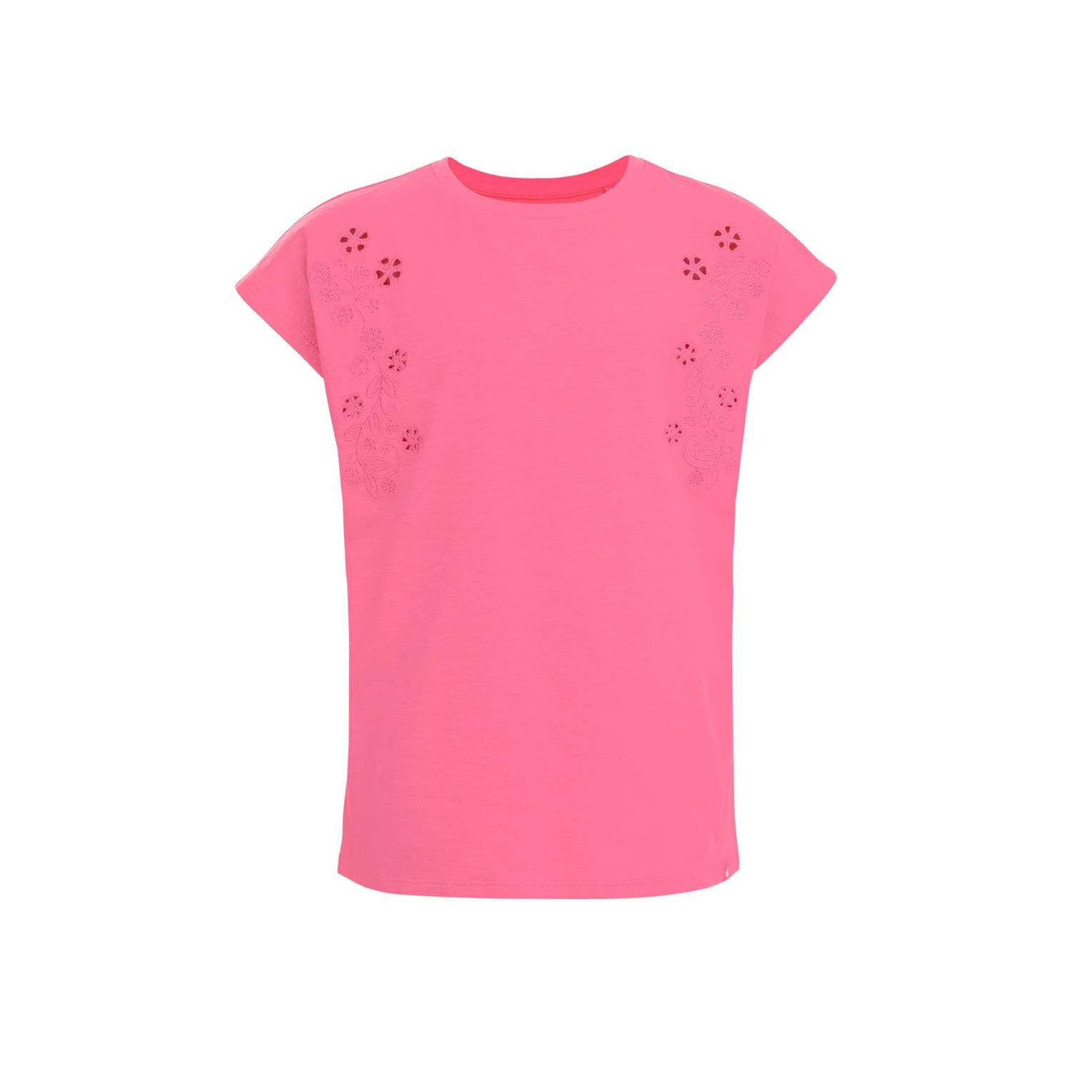WE Fashion T-shirt roze Meisjes Stretchkatoen Ronde hals Effen 134 140