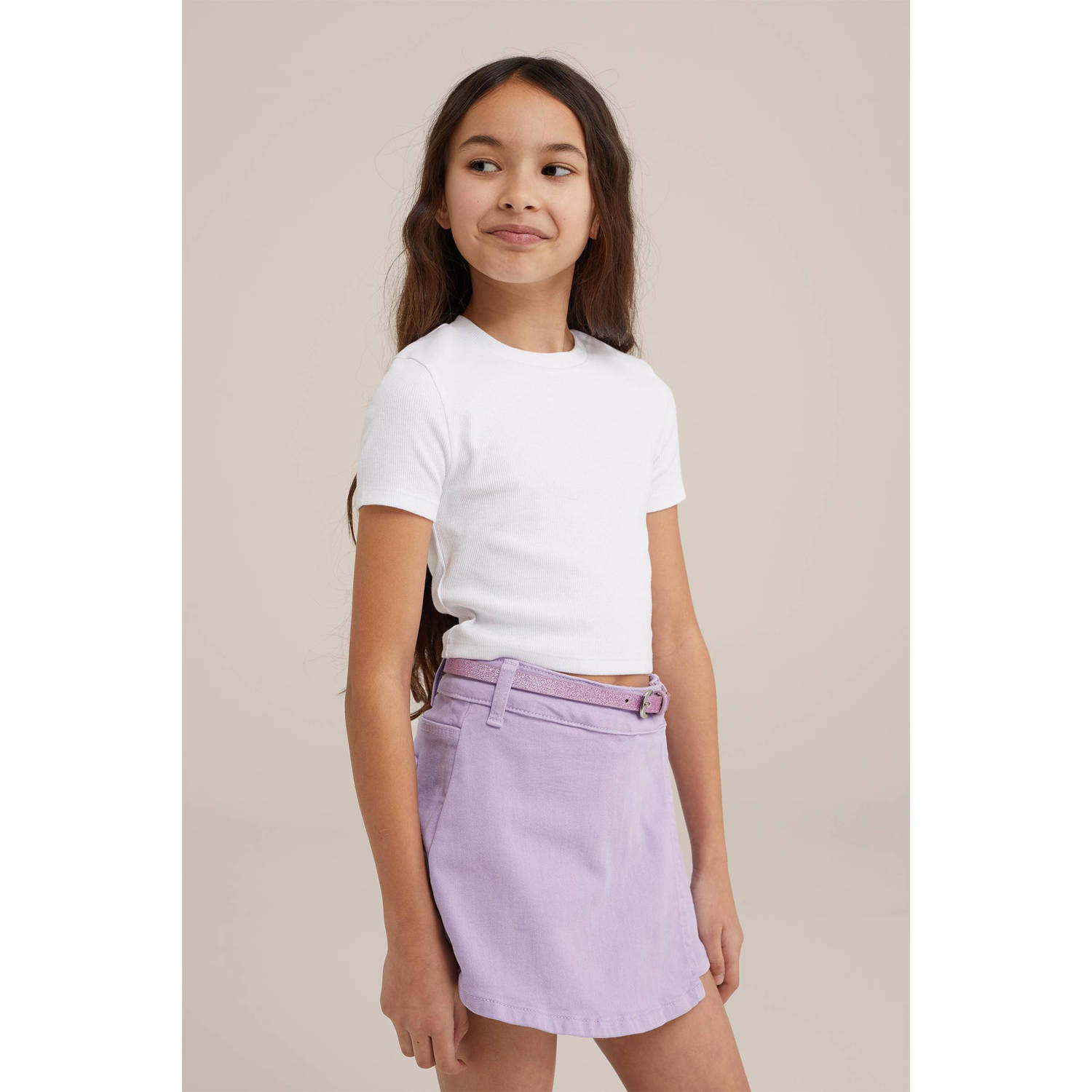 WE Fashion T-shirt wit Meisjes Katoen Ronde hals Effen 146 152