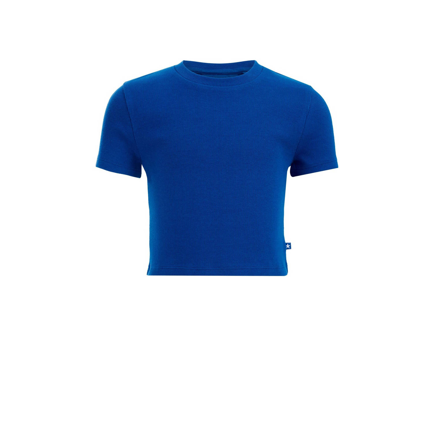 WE Fashion T-shirt kobaltblauw Meisjes Biologisch katoen Ronde hals Effen 134 140