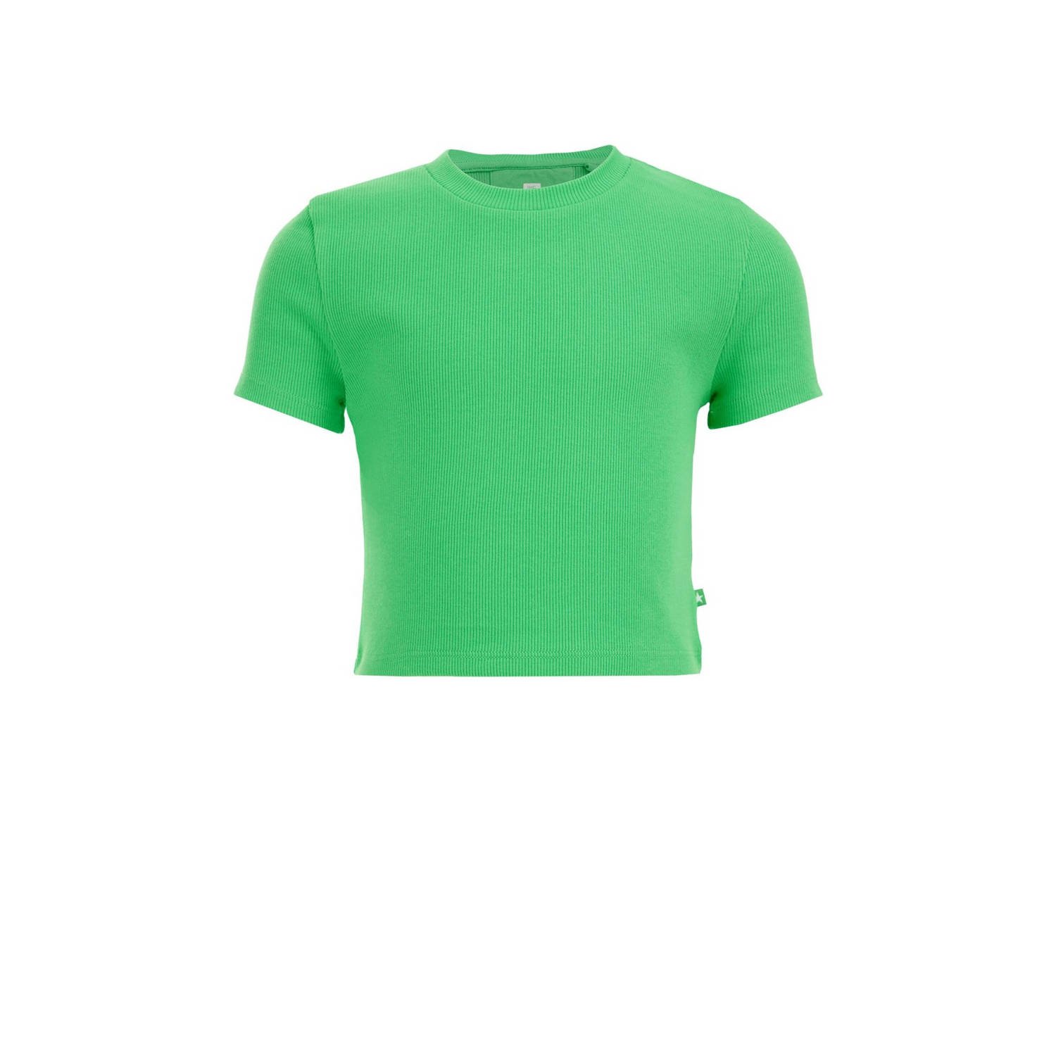 WE Fashion T-shirt groen Meisjes Katoen Ronde hals Effen 146 152