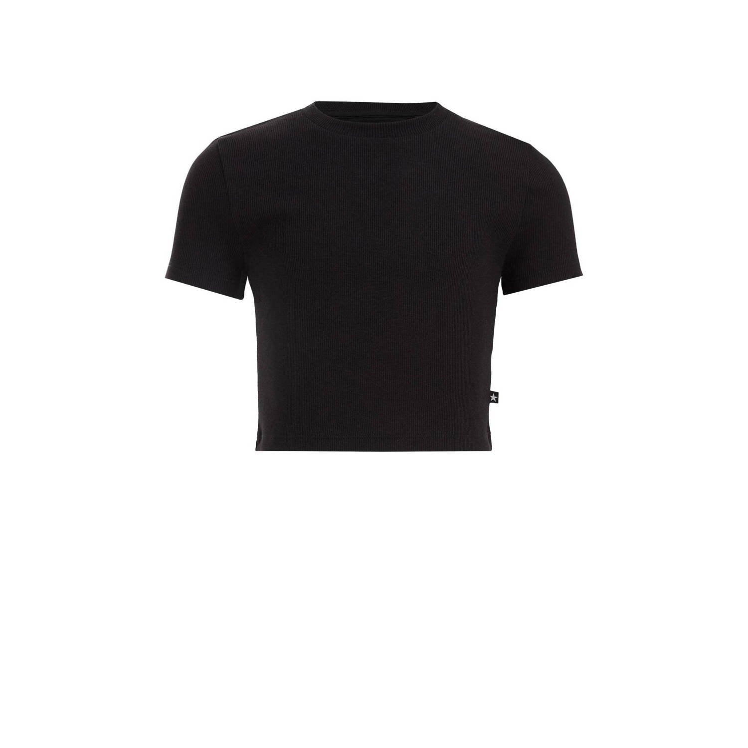 WE Fashion T-shirt zwart Meisjes Katoen Ronde hals Effen 122 128