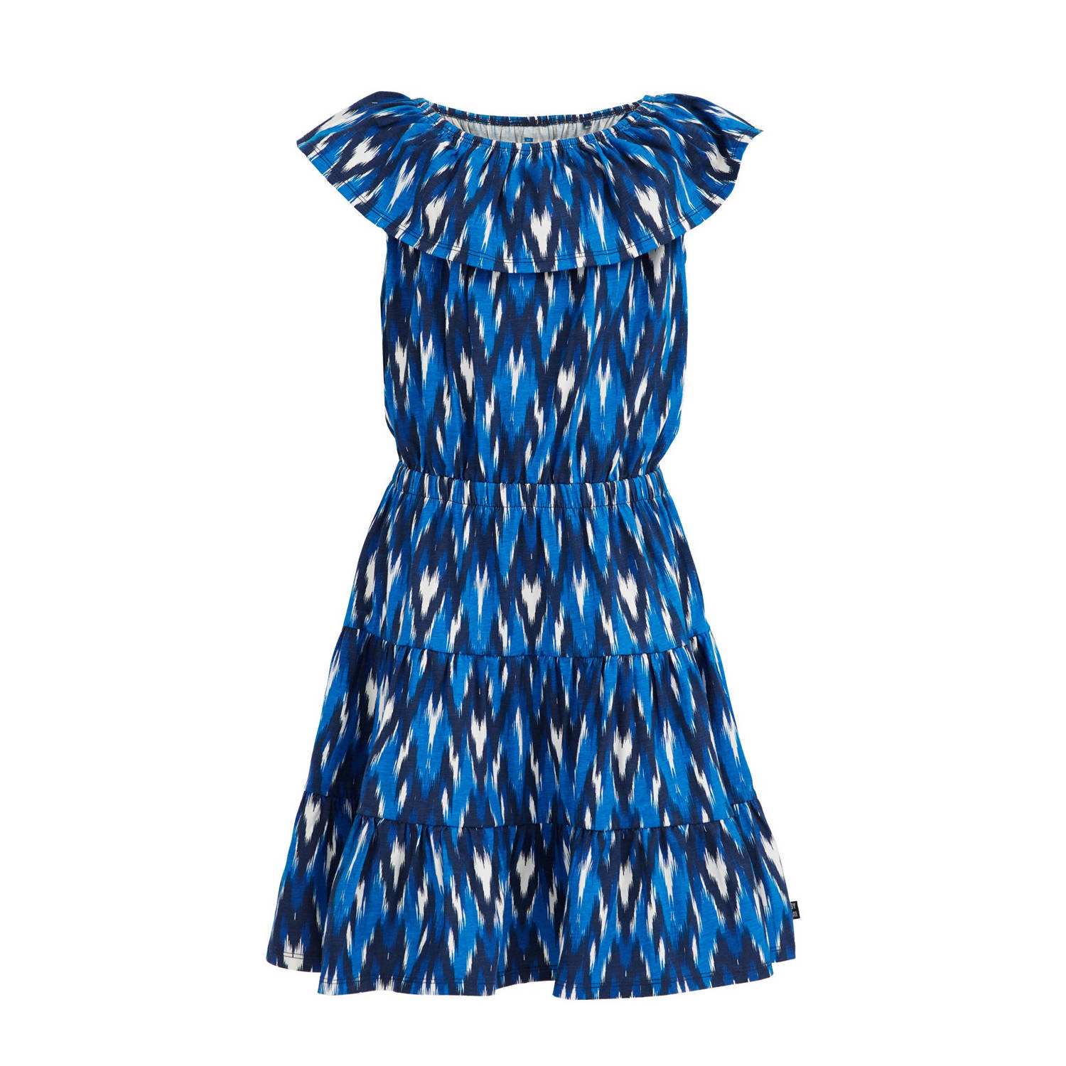 WE Fashion jurk met all over print blauw Meisjes Stretchkatoen Ronde hals 146 152