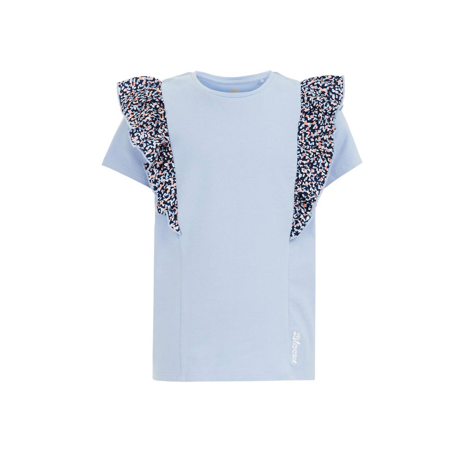 WE Fashion T-shirt Blauw Meisjes Stretchkatoen Ronde hals Effen 122 128