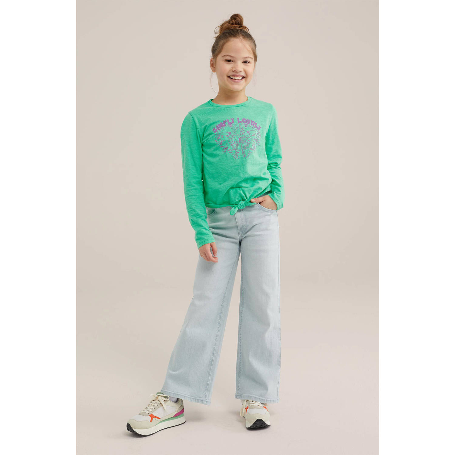 WE Fashion longsleeve met printopdruk groen