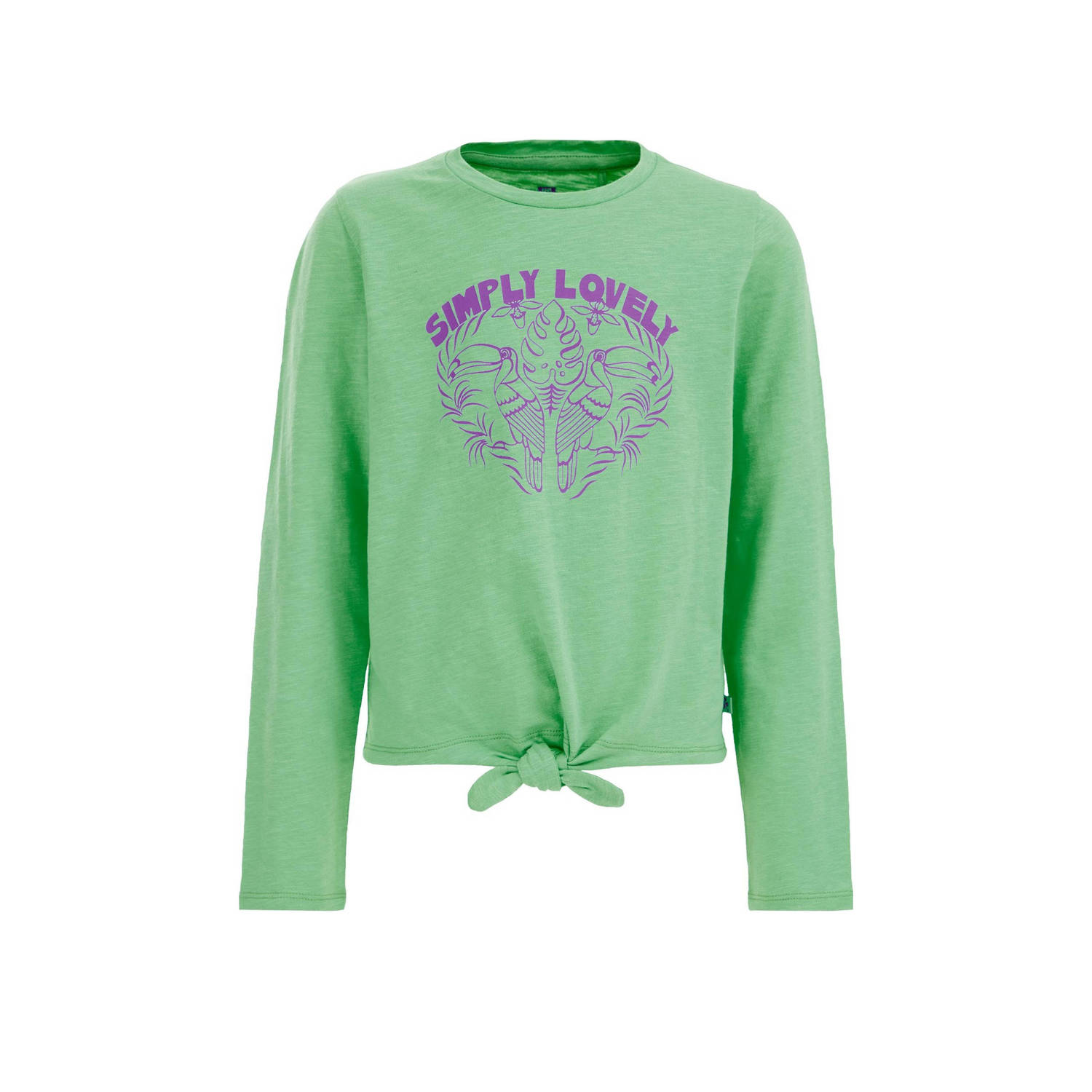 WE Fashion longsleeve met printopdruk groen Meisjes Katoen Ronde hals Printopdruk 110 116