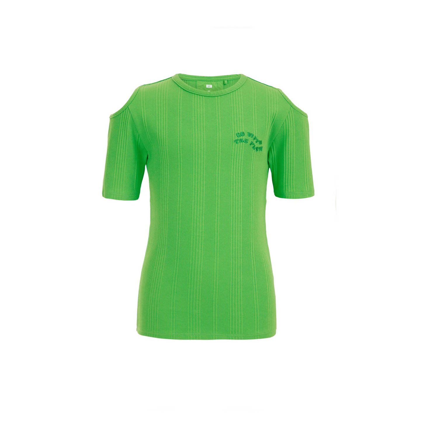 WE Fashion T-shirt groen Meisjes Stretchkatoen Ronde hals Effen 110 116