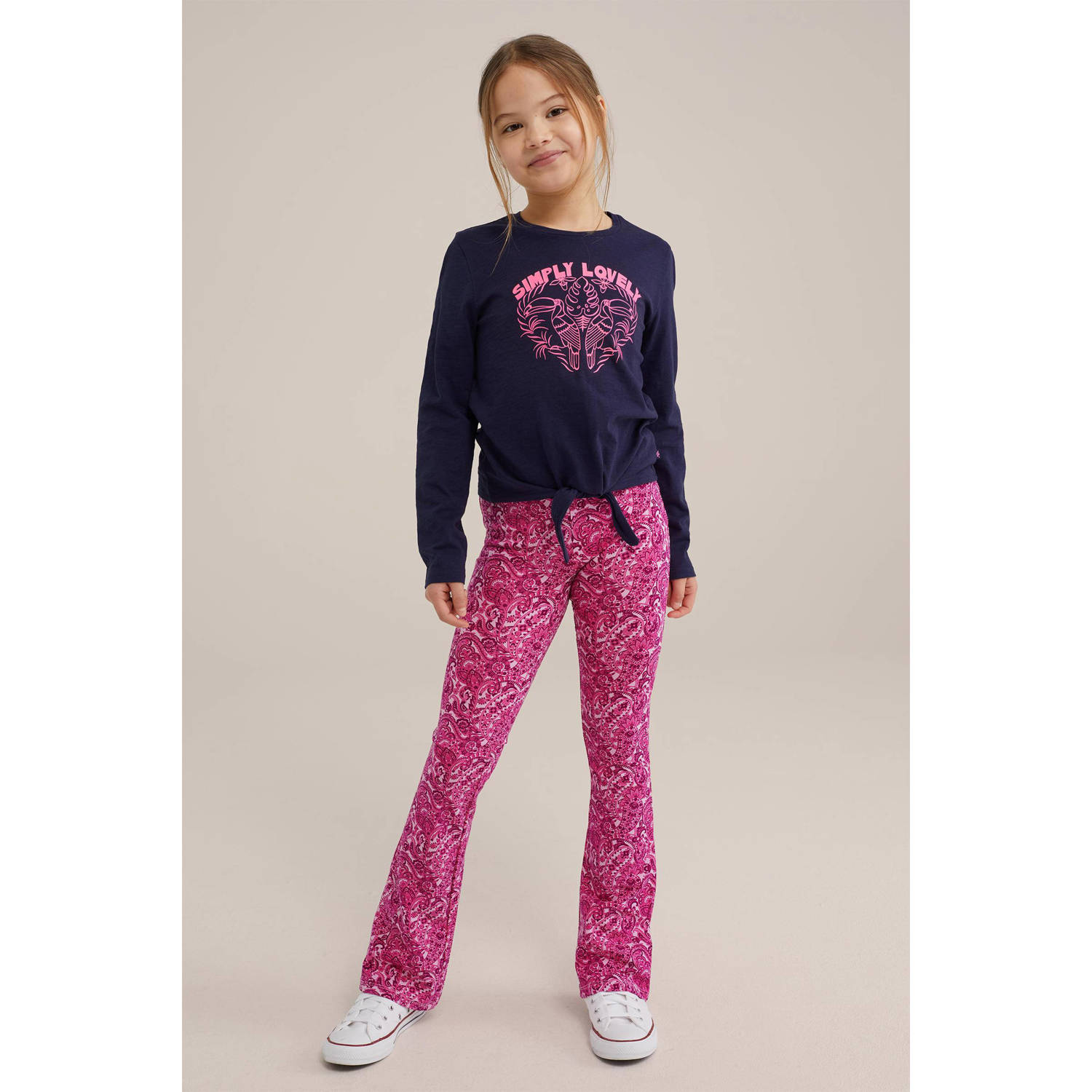 WE Fashion longsleeve met printopdruk donkerblauw