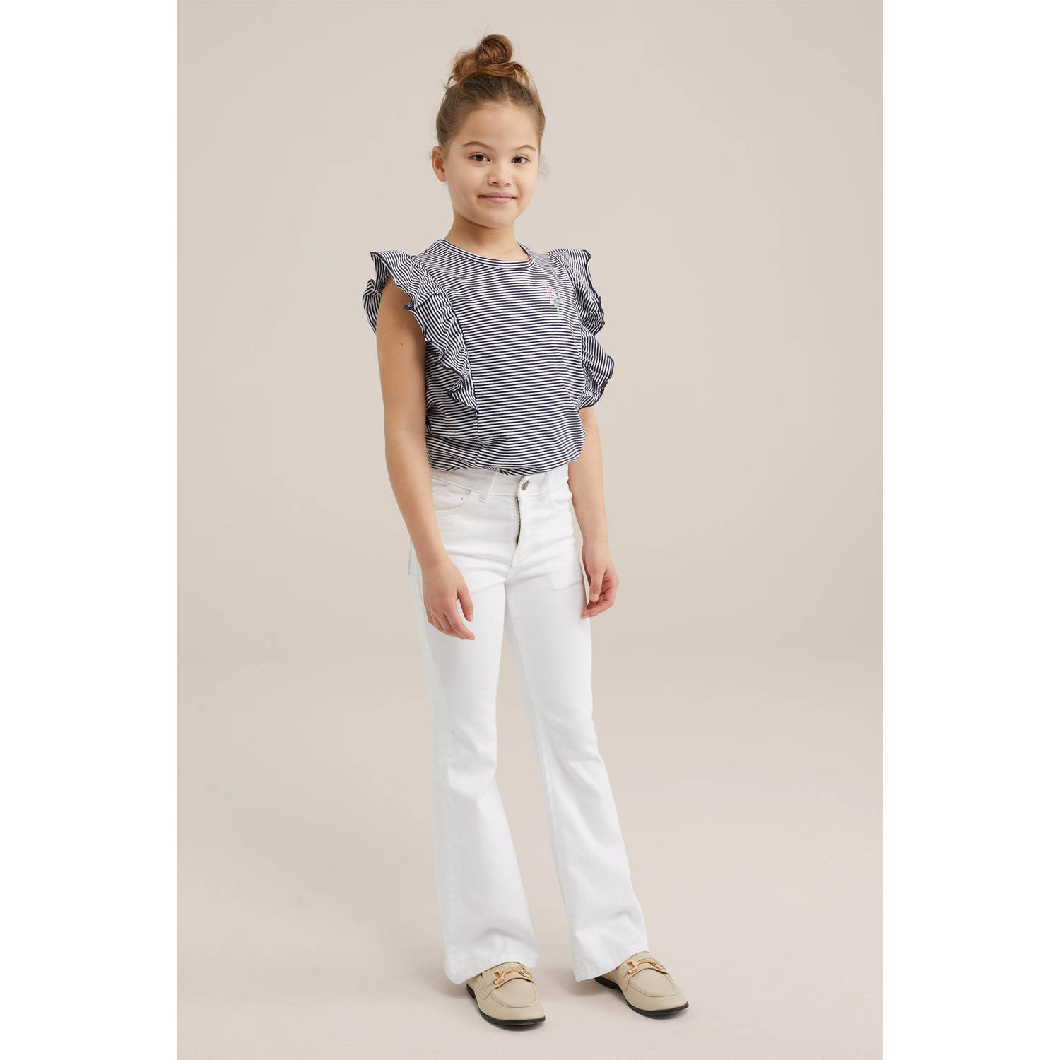 WE Fashion gestreept T-shirt donkerblauw wit