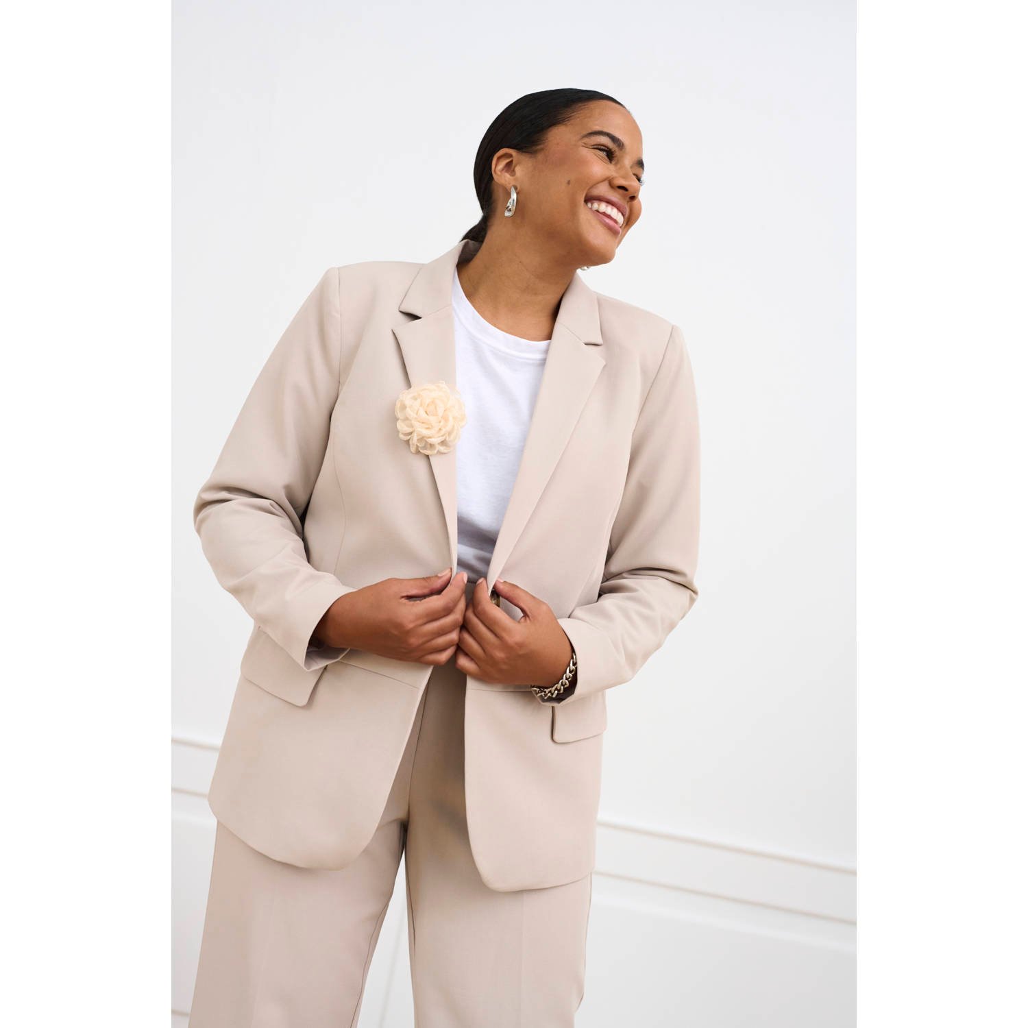 Kaffe Curve rechtvallende blazer beige