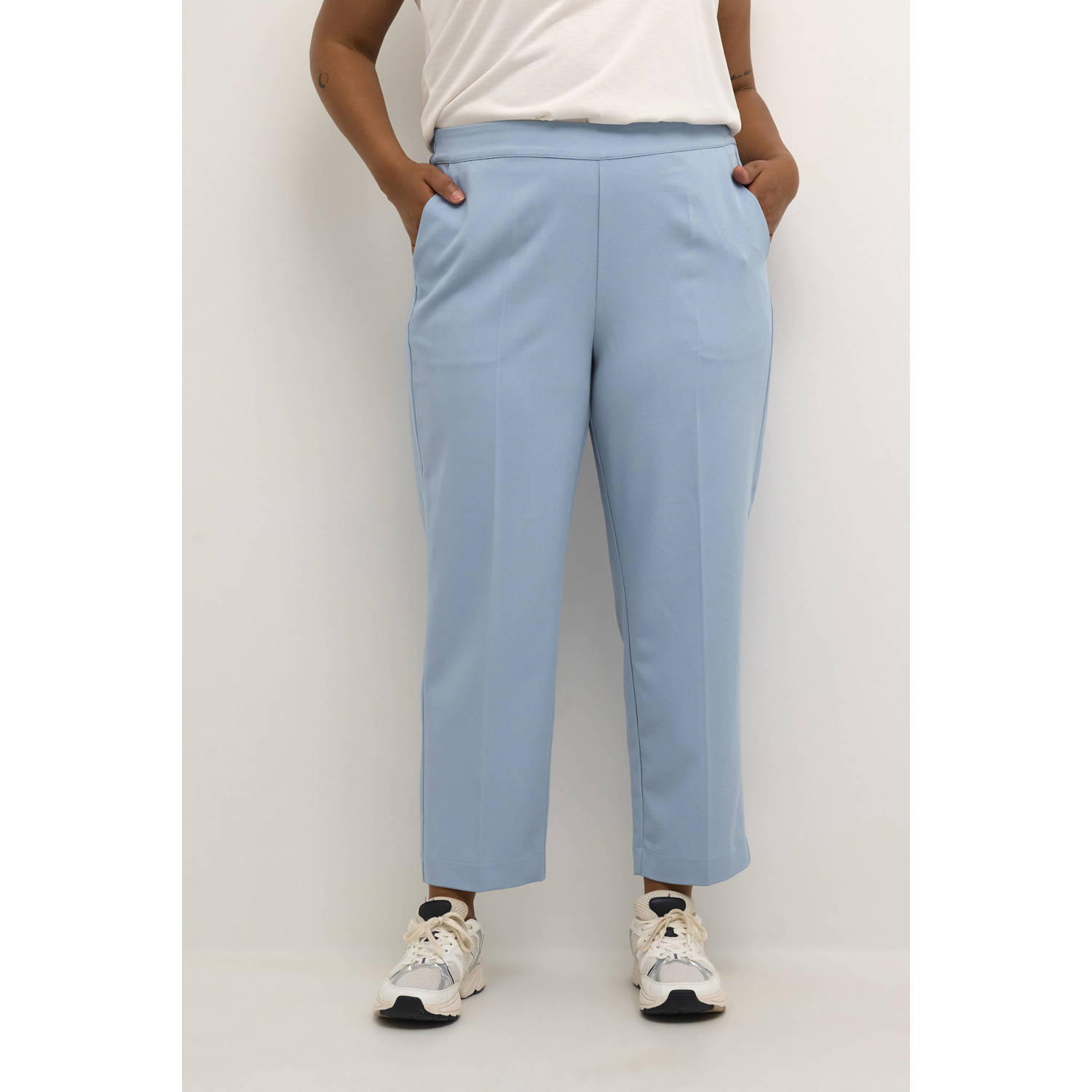 Kaffe Curve cropped regular fit pantalon lichtblauw