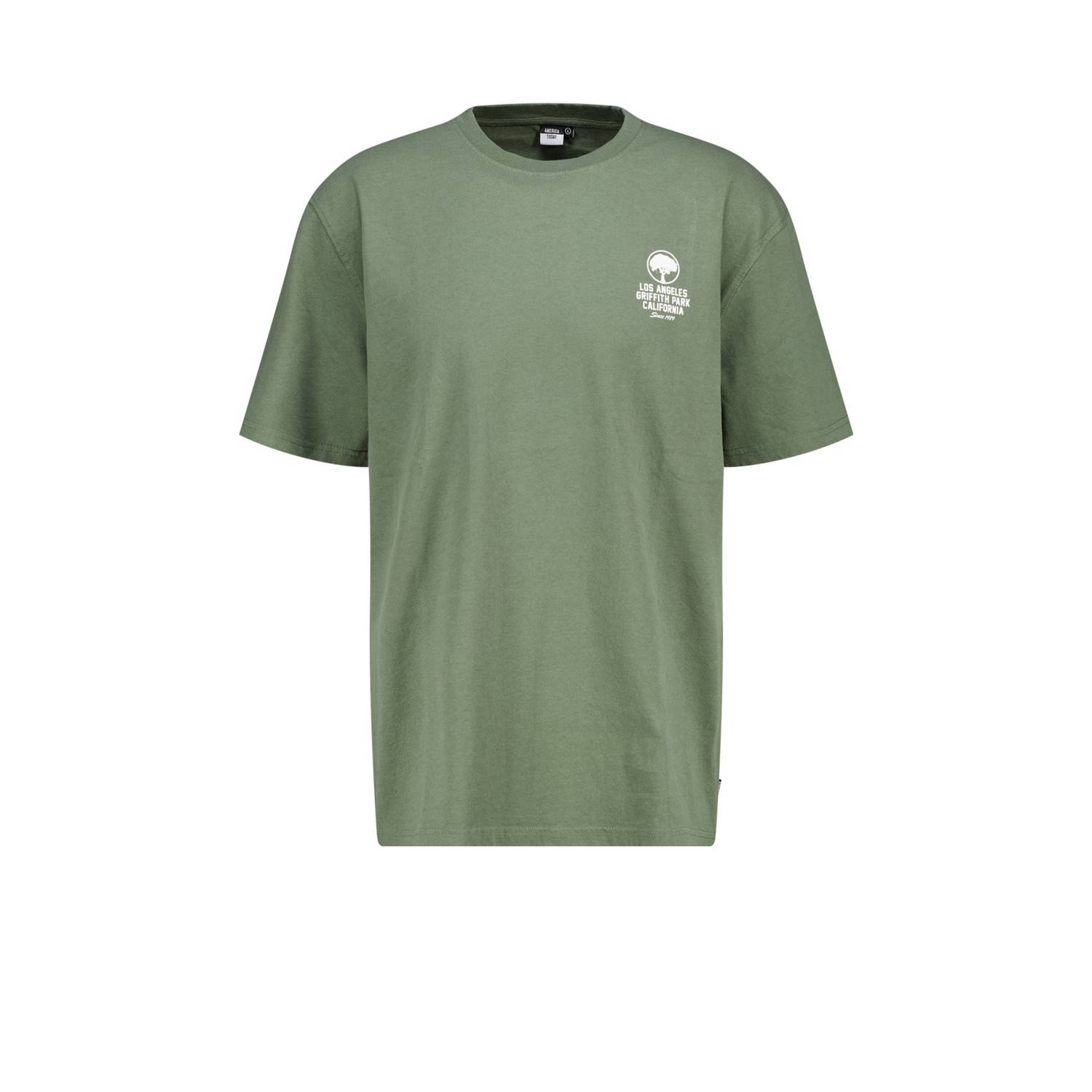 America Today regular fit T-shirt met printopdruk olive