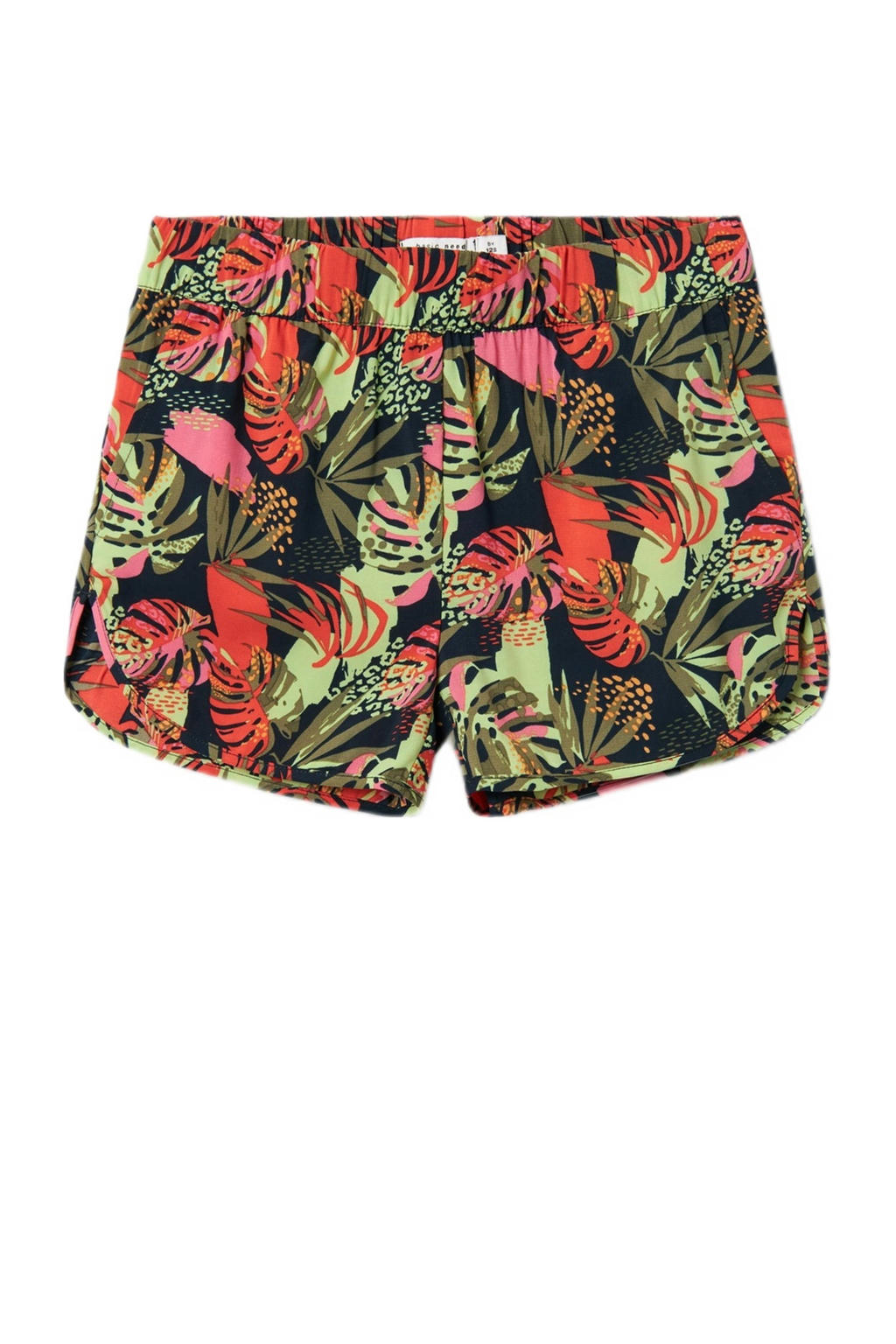 Donkerblauw, groen en rode meisjes NAME IT KIDS gebloemde casual short van polyester met regular waist en elastische tailleband