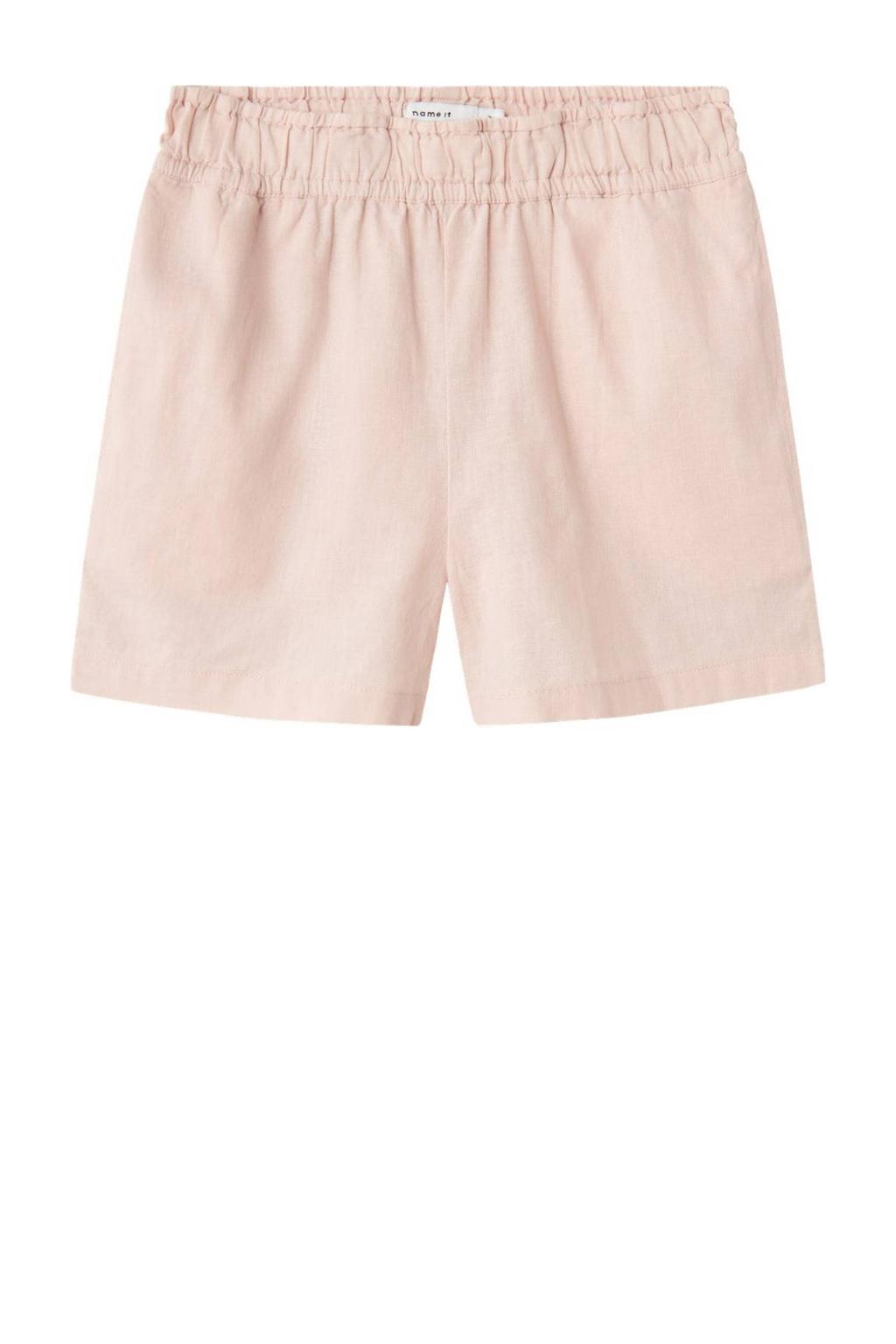 Roze meisjes NAME IT KIDS casual short licht van katoen met regular fit, elastische tailleband en effen