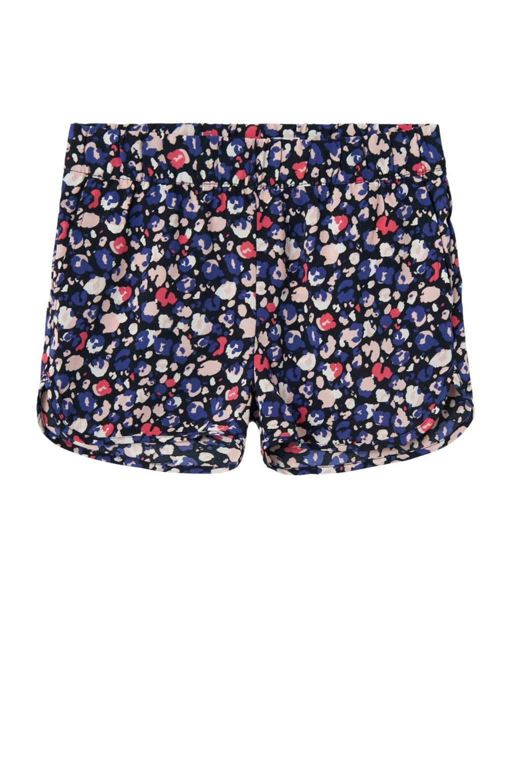Donkerblauw en witte meisjes NAME IT KIDS gebloemde casual short ' van polyester met regular fit, regular waist en elastische tailleband