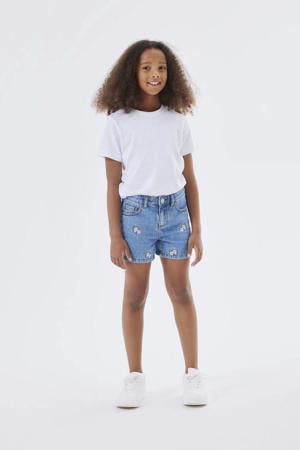 gebloemde regular fit denim short NKFBELLA medium blue denim