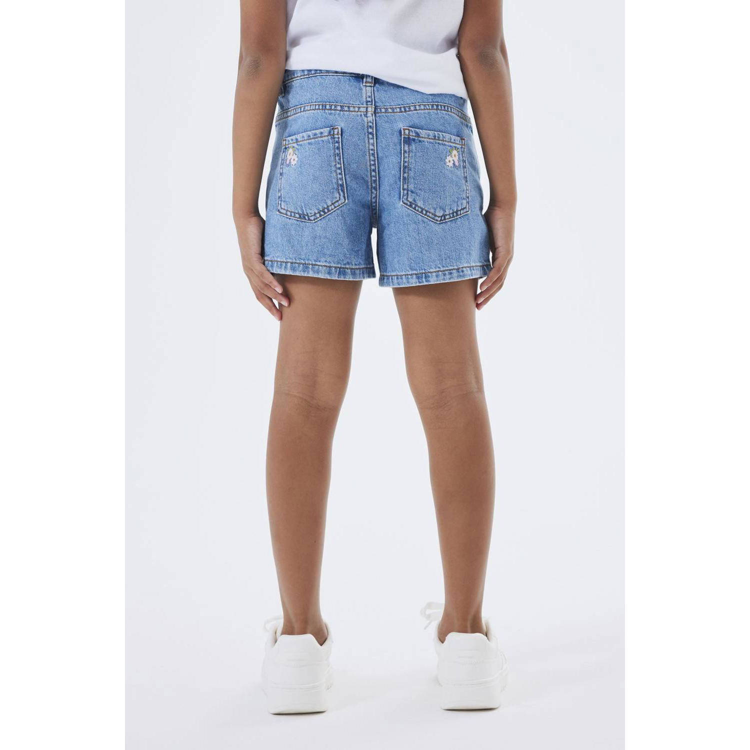 NAME IT KIDS gebloemde regular fit denim short NKFBELLA medium blue denim