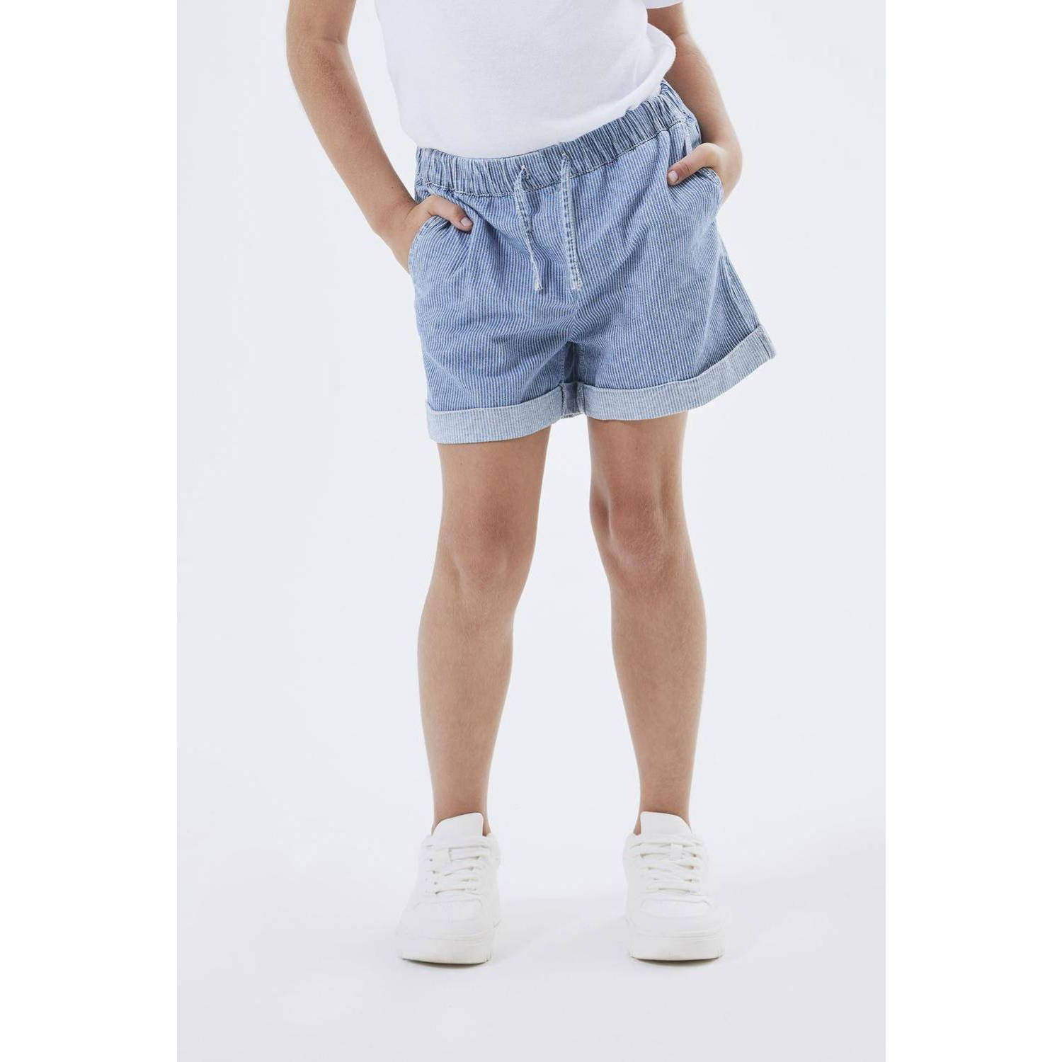 Name it KIDS gestreepte wide leg short NKFBELLA medium blue denim Korte broek Blauw 140