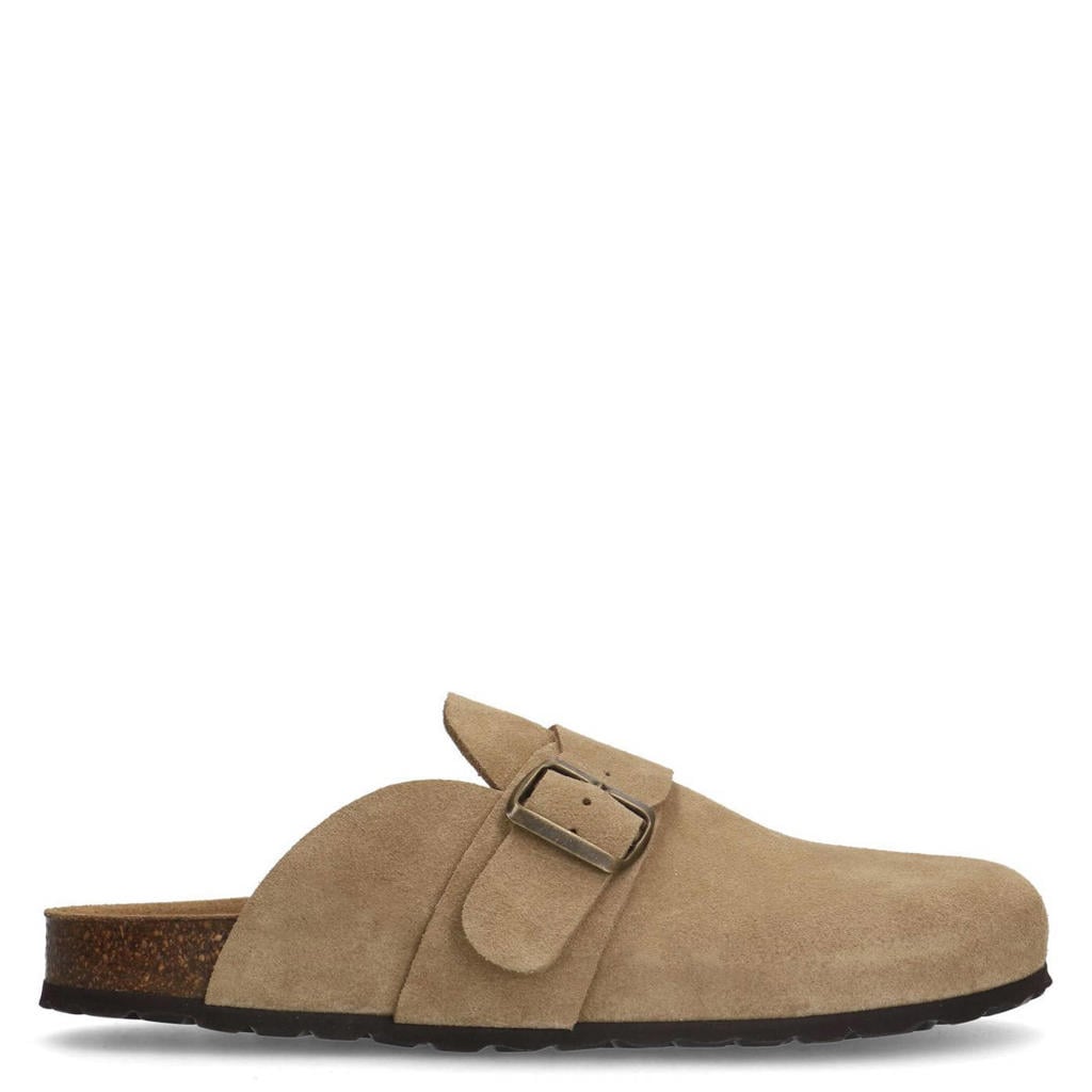 Beige heren Manfield suède clogs met gesp