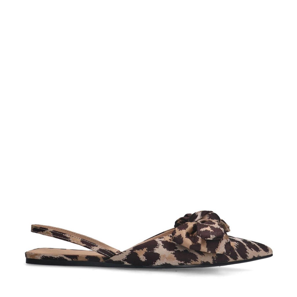 Beige en bruine dames Sacha slingback loafers van textiel met elastische inzet en panterprint