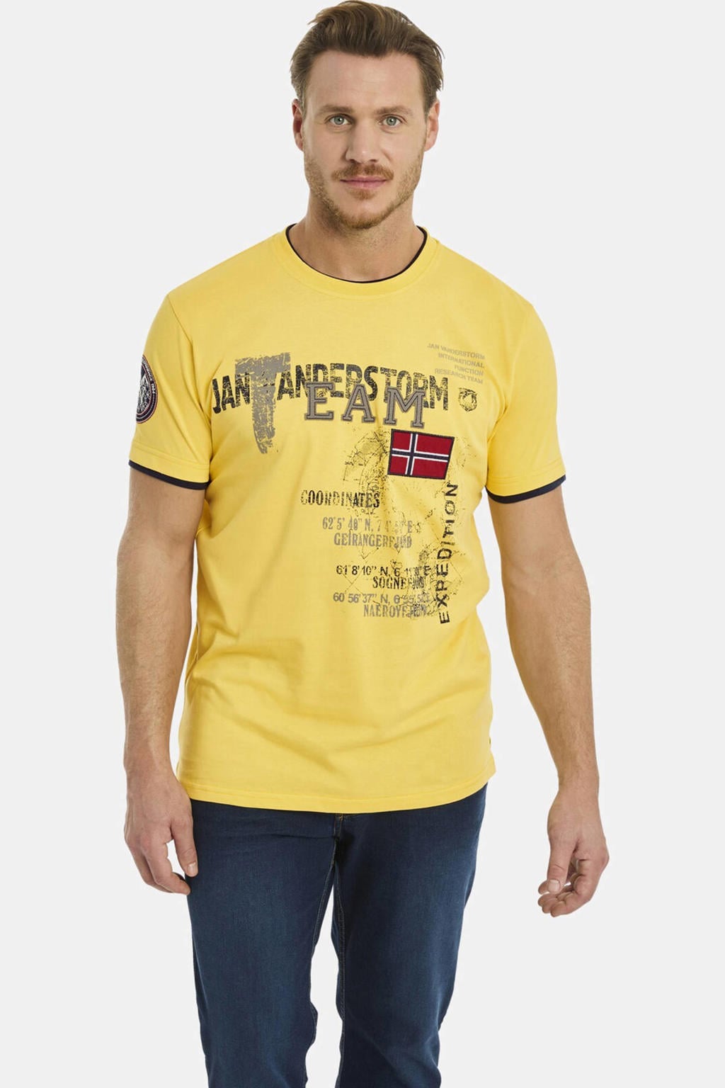 Jan Vanderstorm T-shirt SÖLVE Plus Size geel
