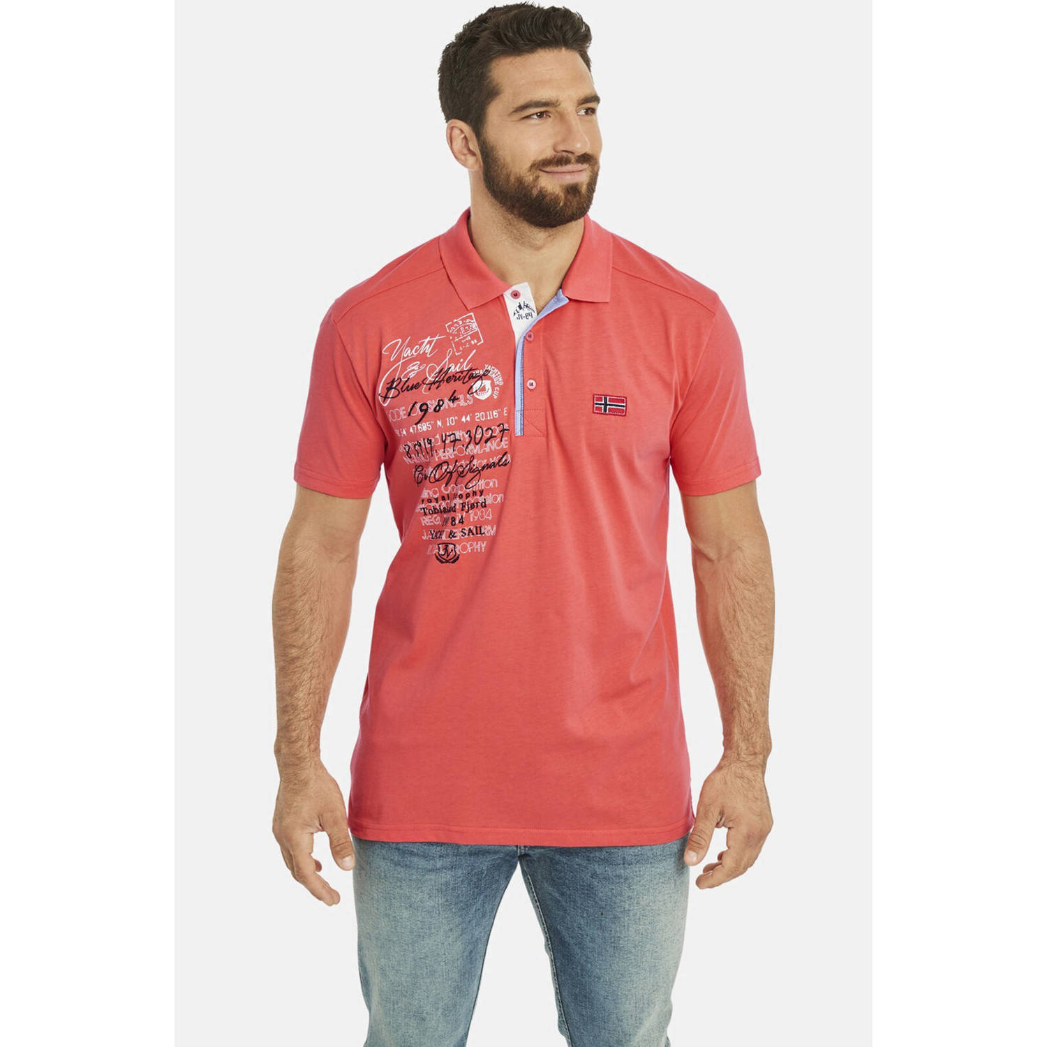 Jan Vanderstorm regular polo JANO Plus Size koraalrood