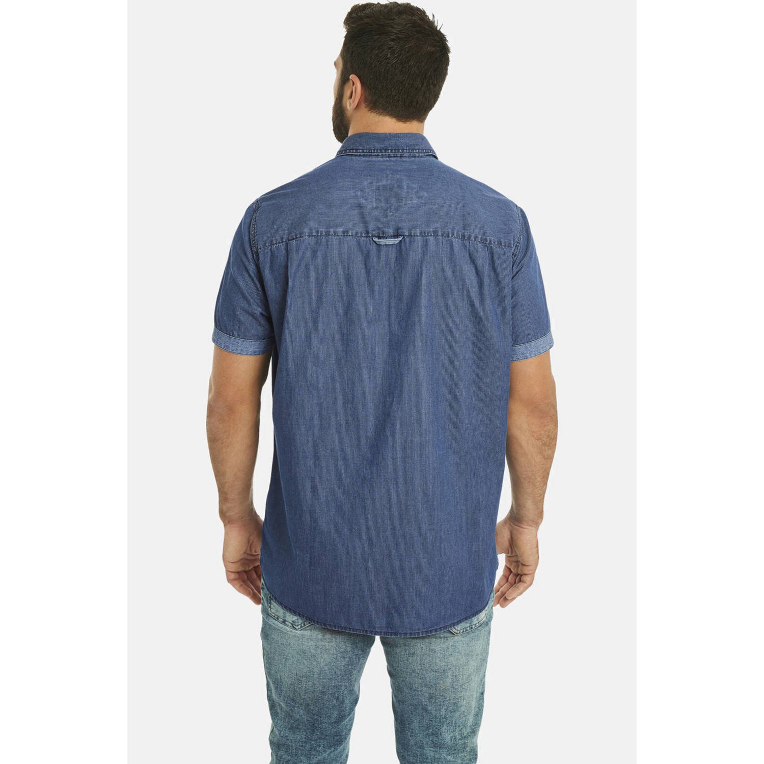 Jan Vanderstorm +FIT Collectie loose fit overhemd LANDOL Plus Size met printopdruk donkerblauw