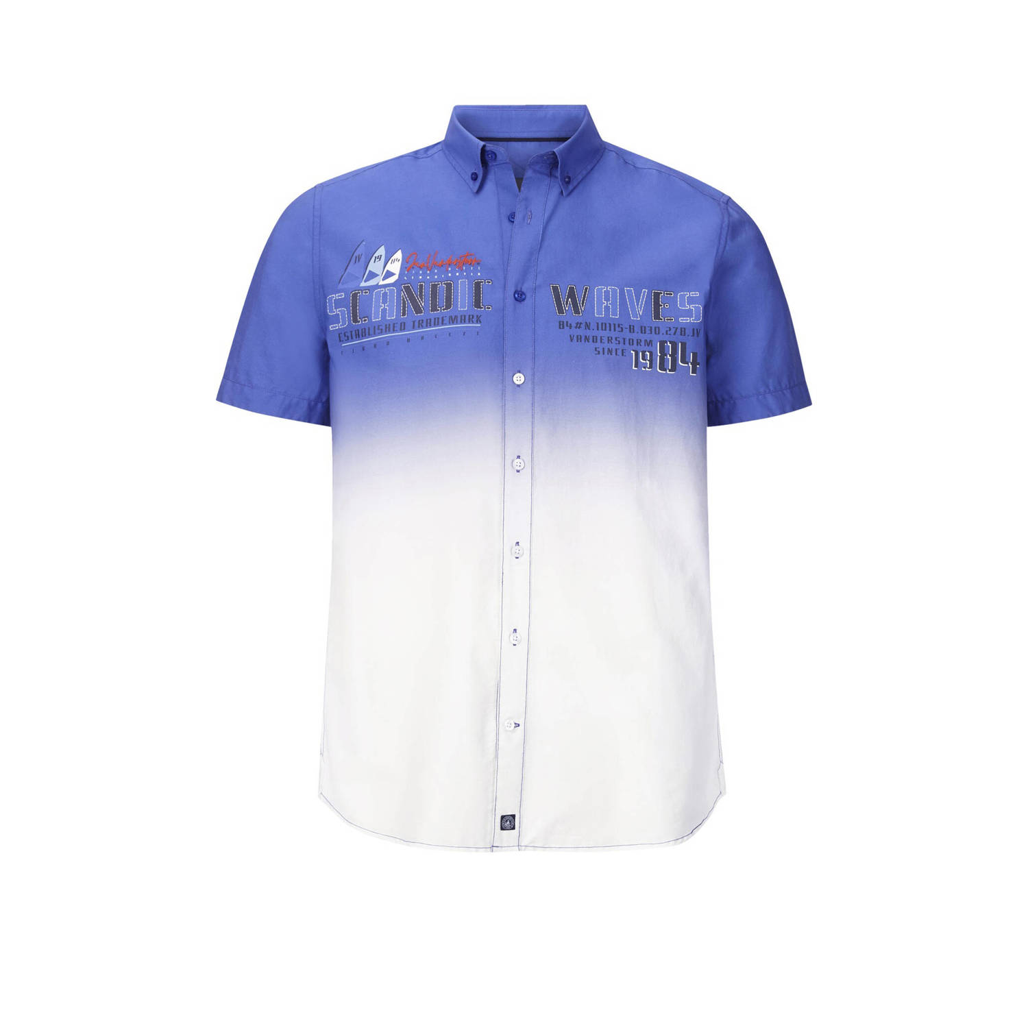 Jan Vanderstorm +FIT Collectie loose fit overhemd ODDI Plus Size met printopdruk blauw wit