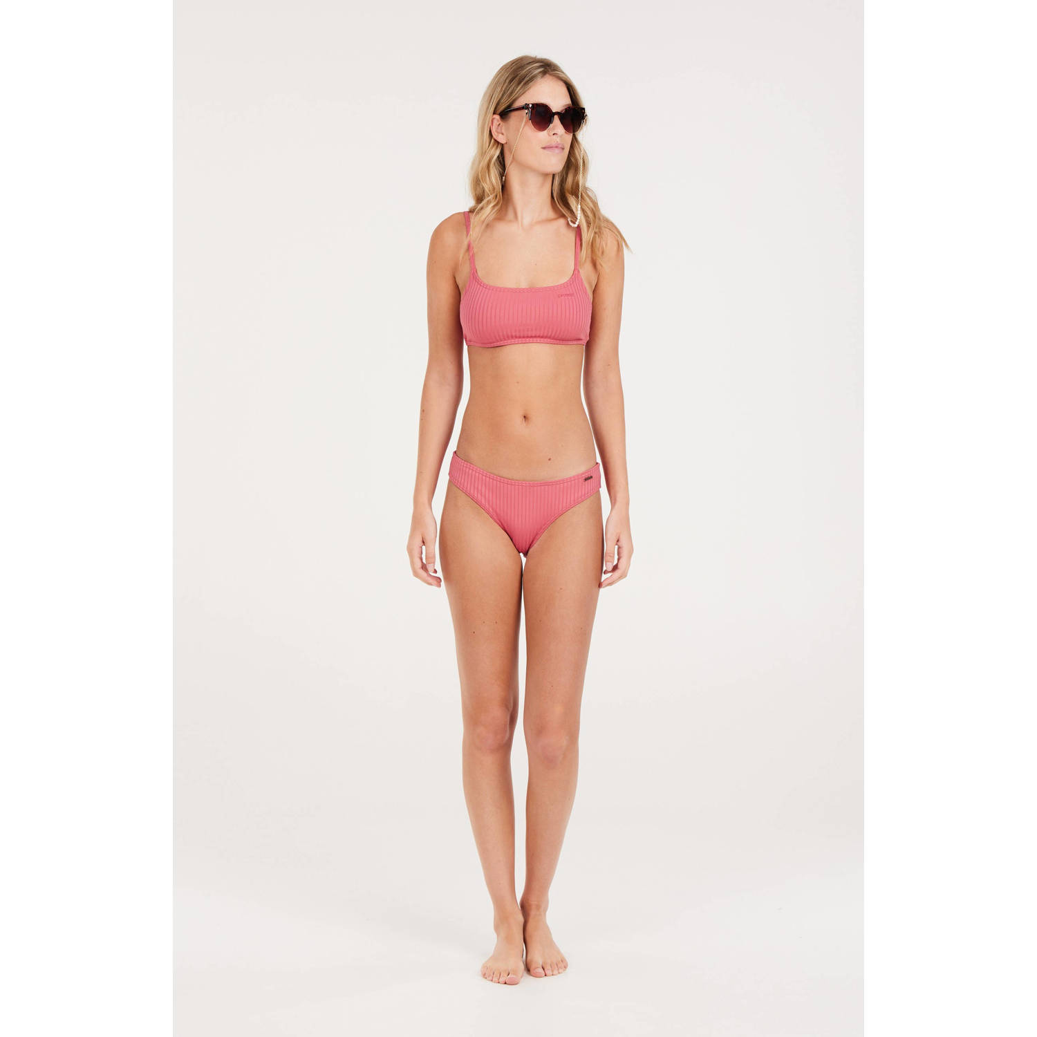 Protest voorgevormde crop bikinitop MIXRUBY met ribstructuur roze
