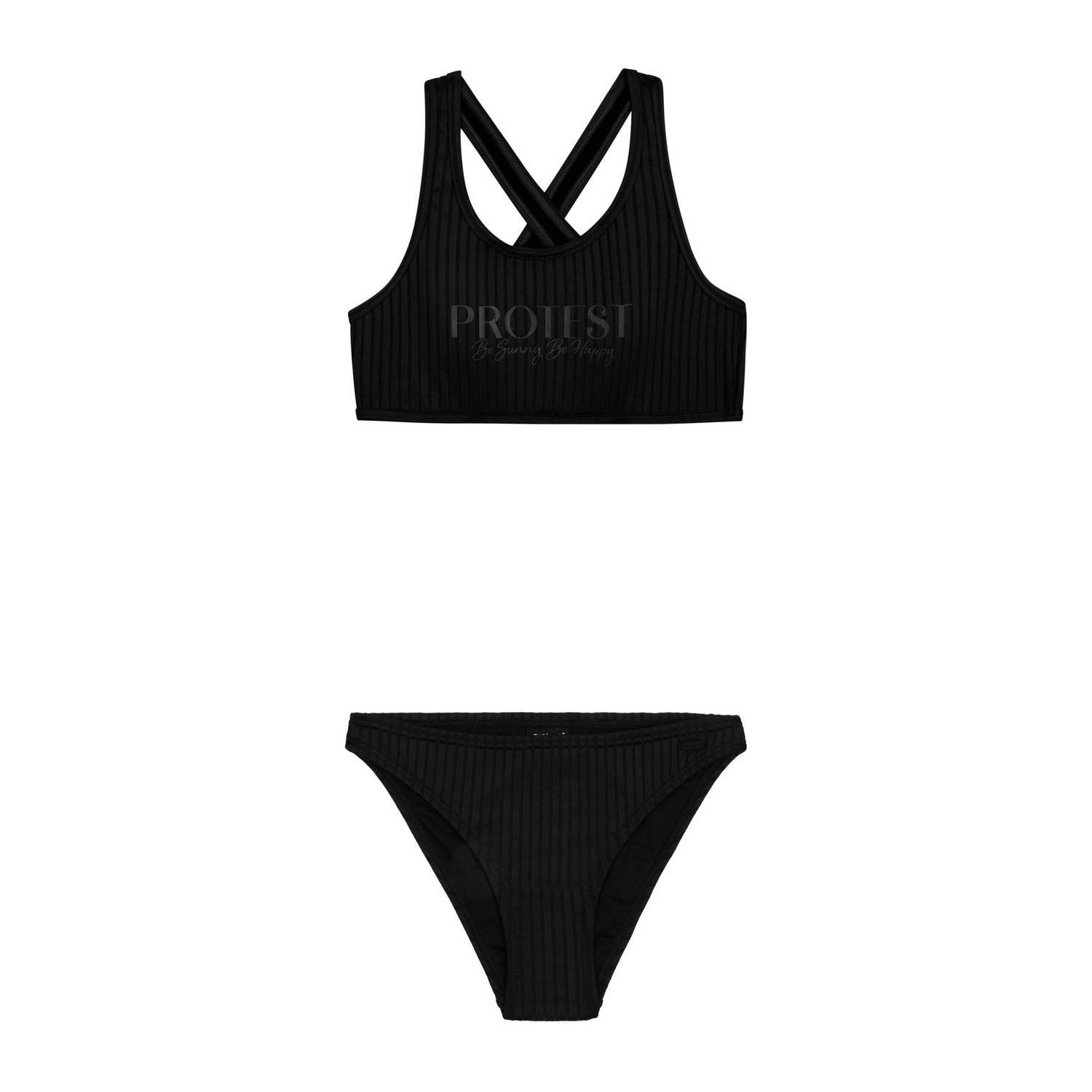 Protest crop bikini PRTMOON JR zwart Meisjes Polyester Streep 176