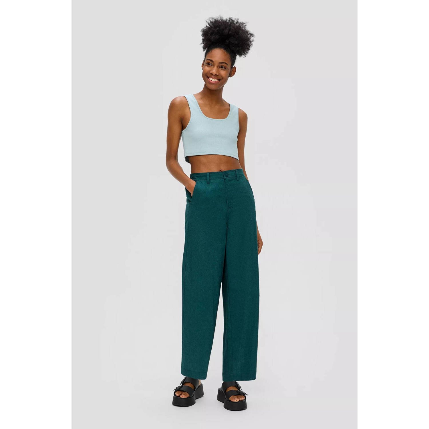 Q S by s.Oliver wide leg broek petrol