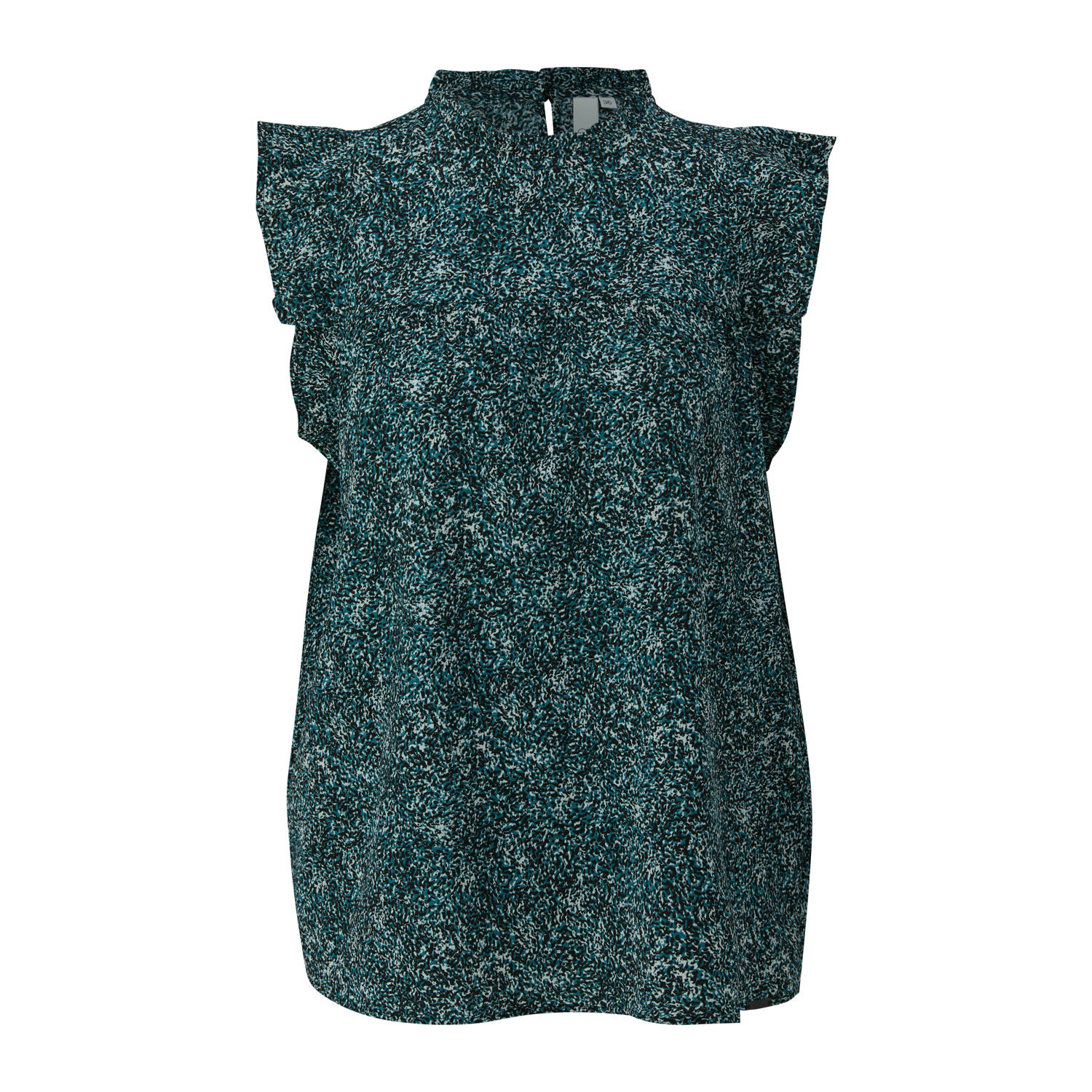 Q S by s.Oliver blousetop met all over print en ruches groen zwart