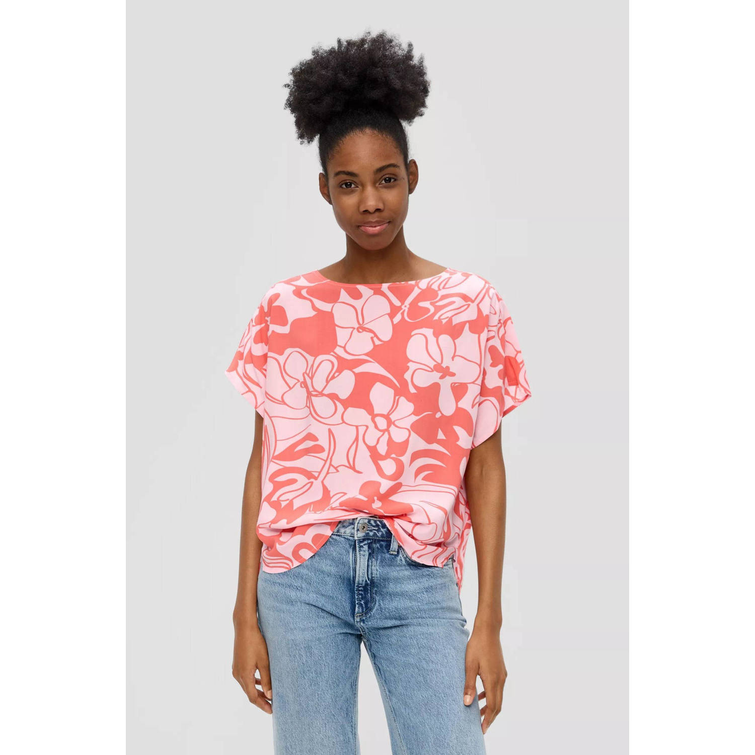 Q S by s.Oliver top met all over print lichtroze