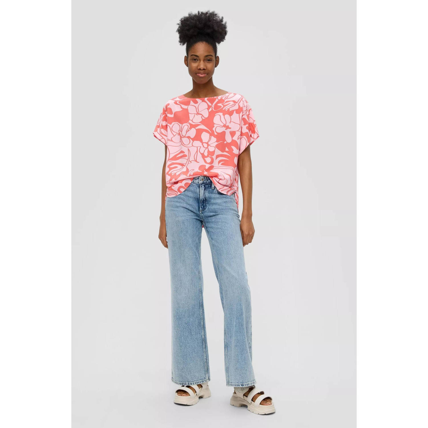 Q S by s.Oliver top met all over print lichtroze