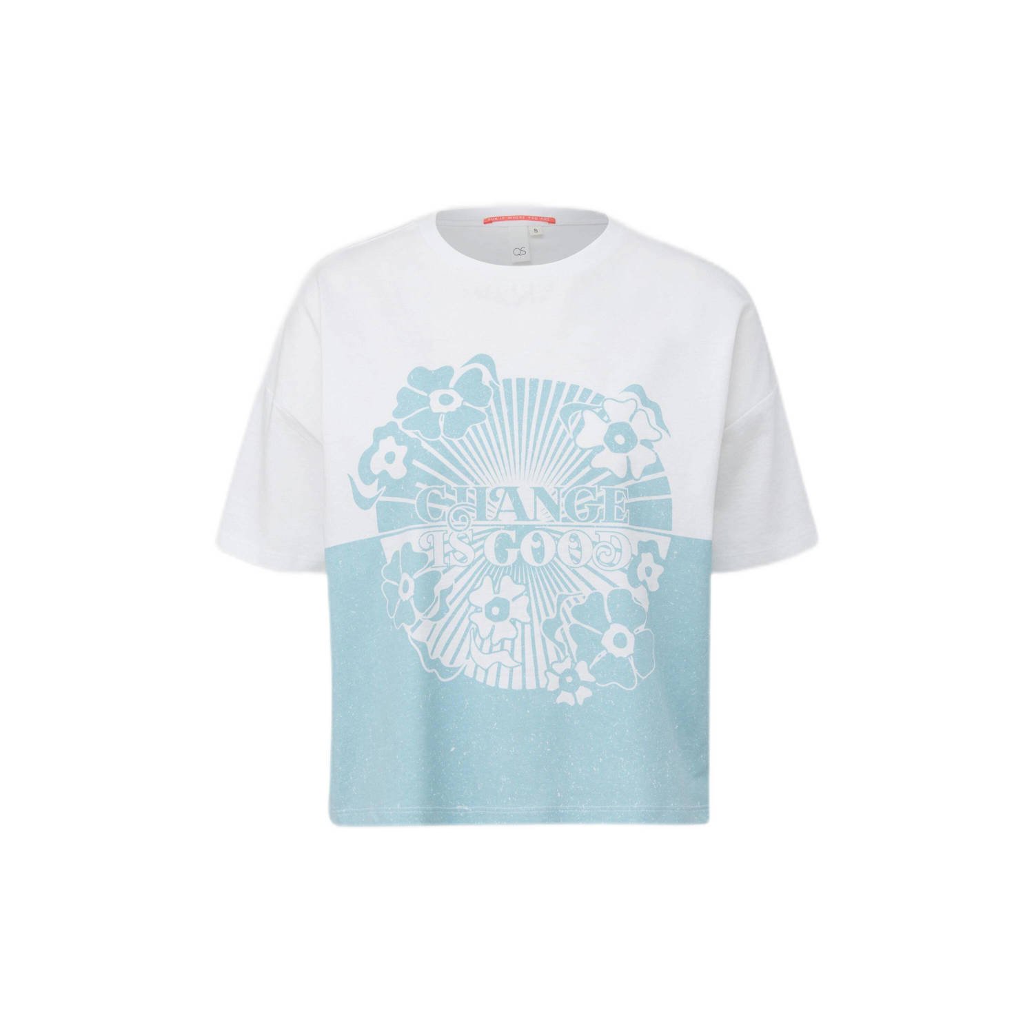 Q S by s.Oliver T-shirt met printopdruk lichtblauw wit