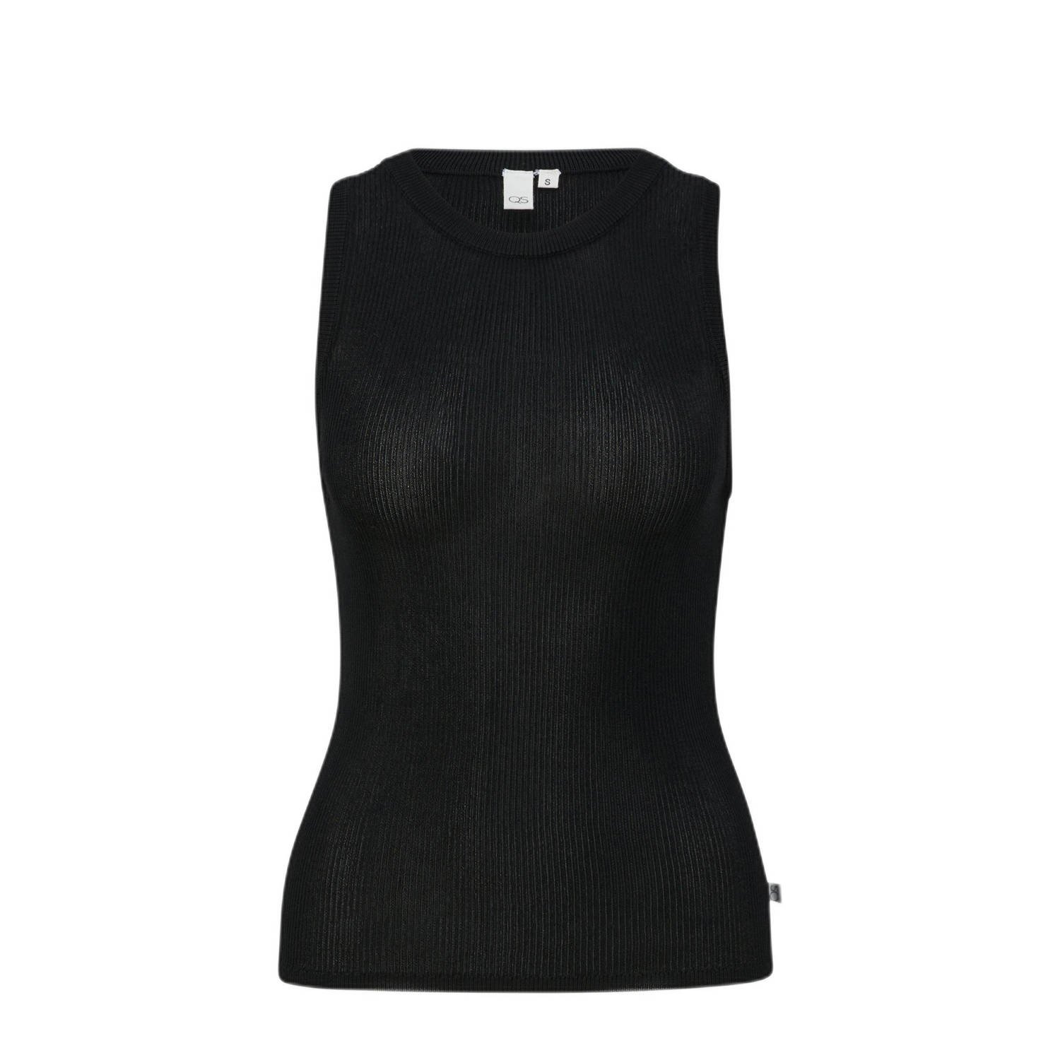 Q S by s.Oliver ribgebreide top zwart