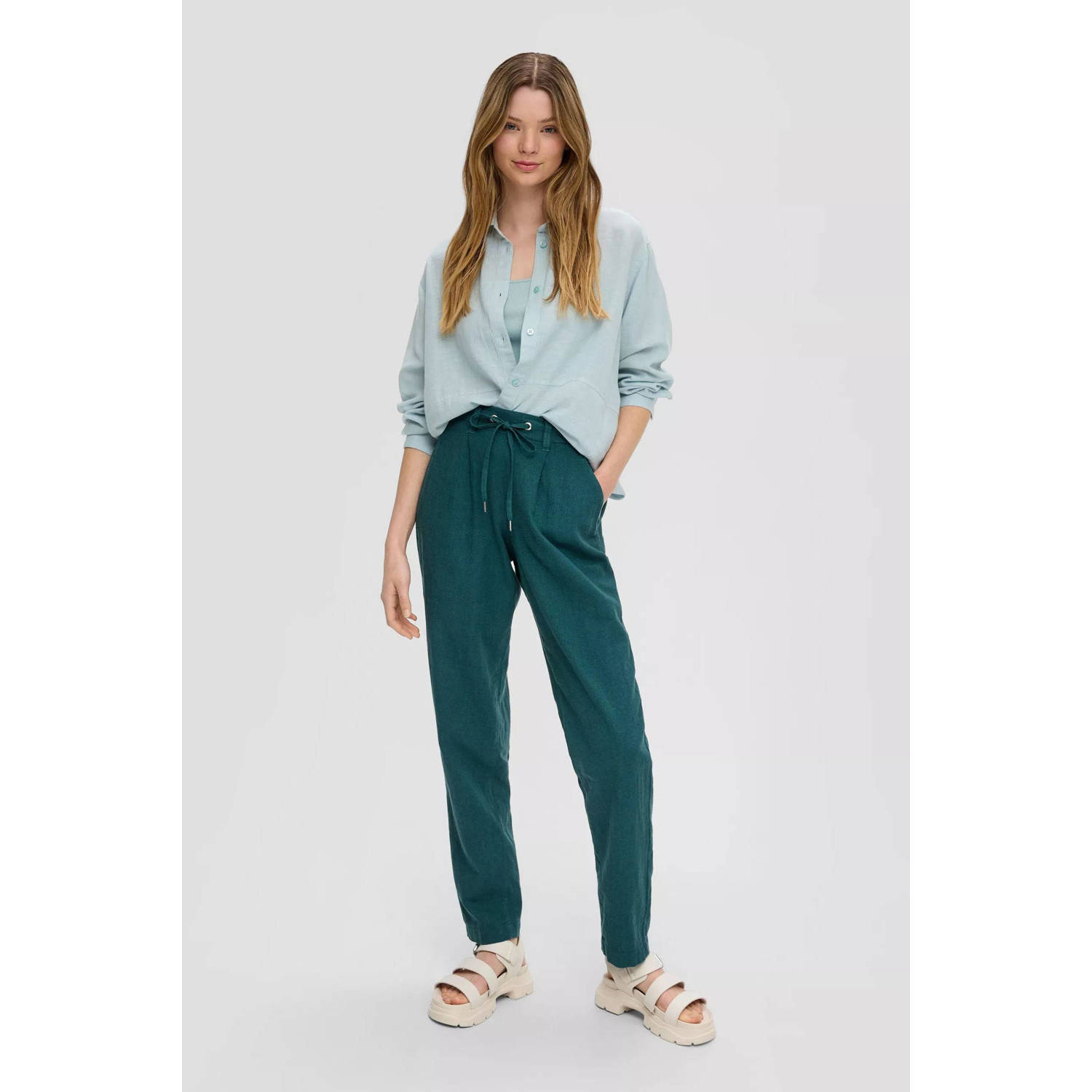 Q S by s.Oliver tapered fit broek petrol