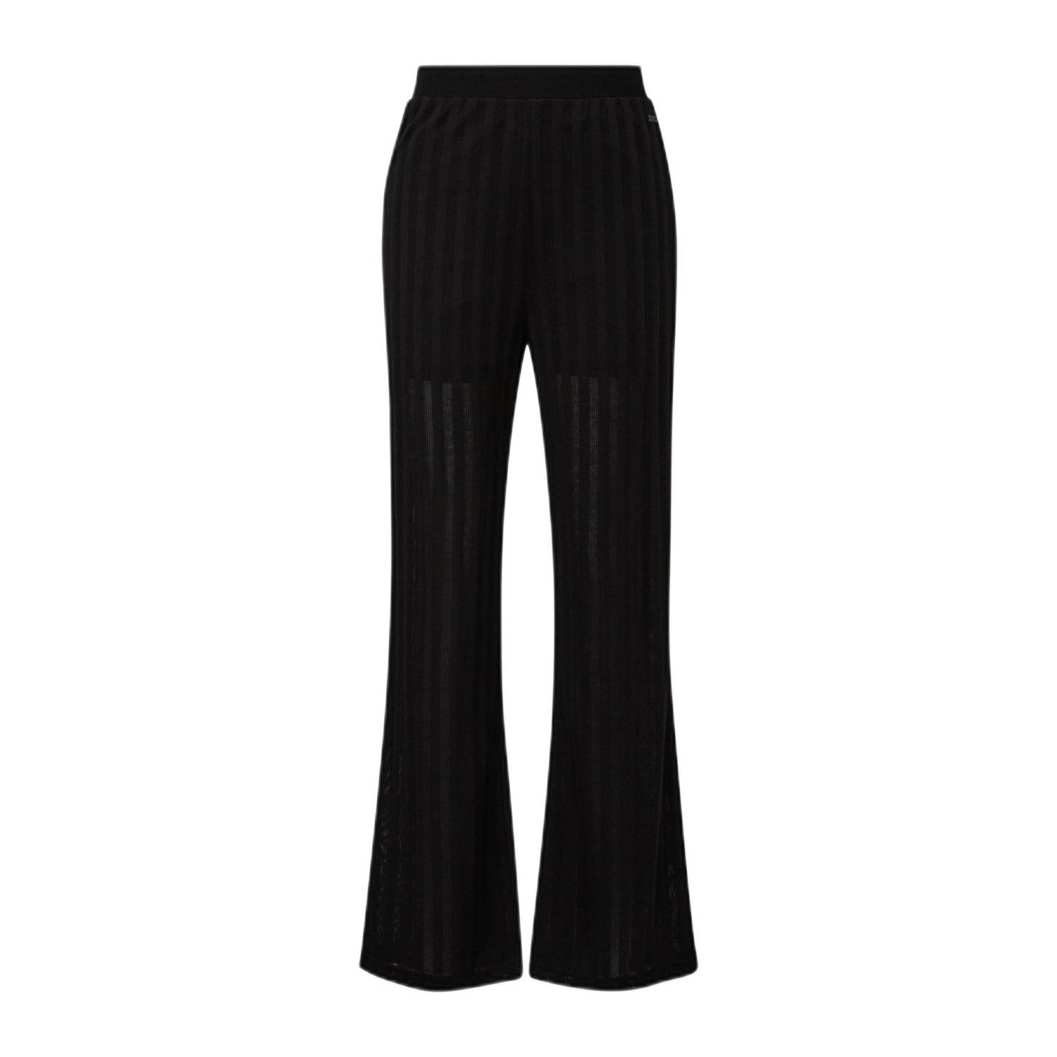 Q S by s.Oliver gestreepte high waist flared broek zwart