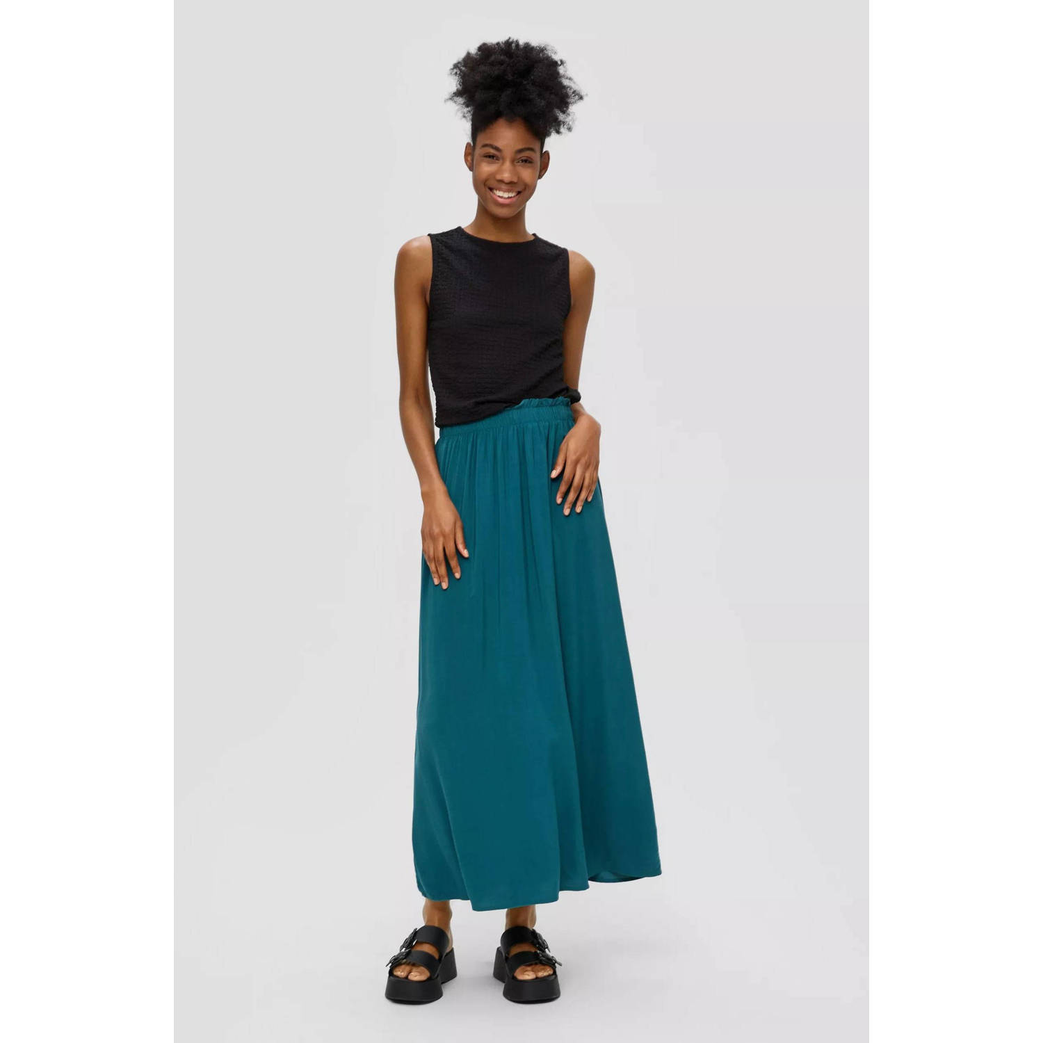 Q S by s.Oliver midi rok van jersey petrol