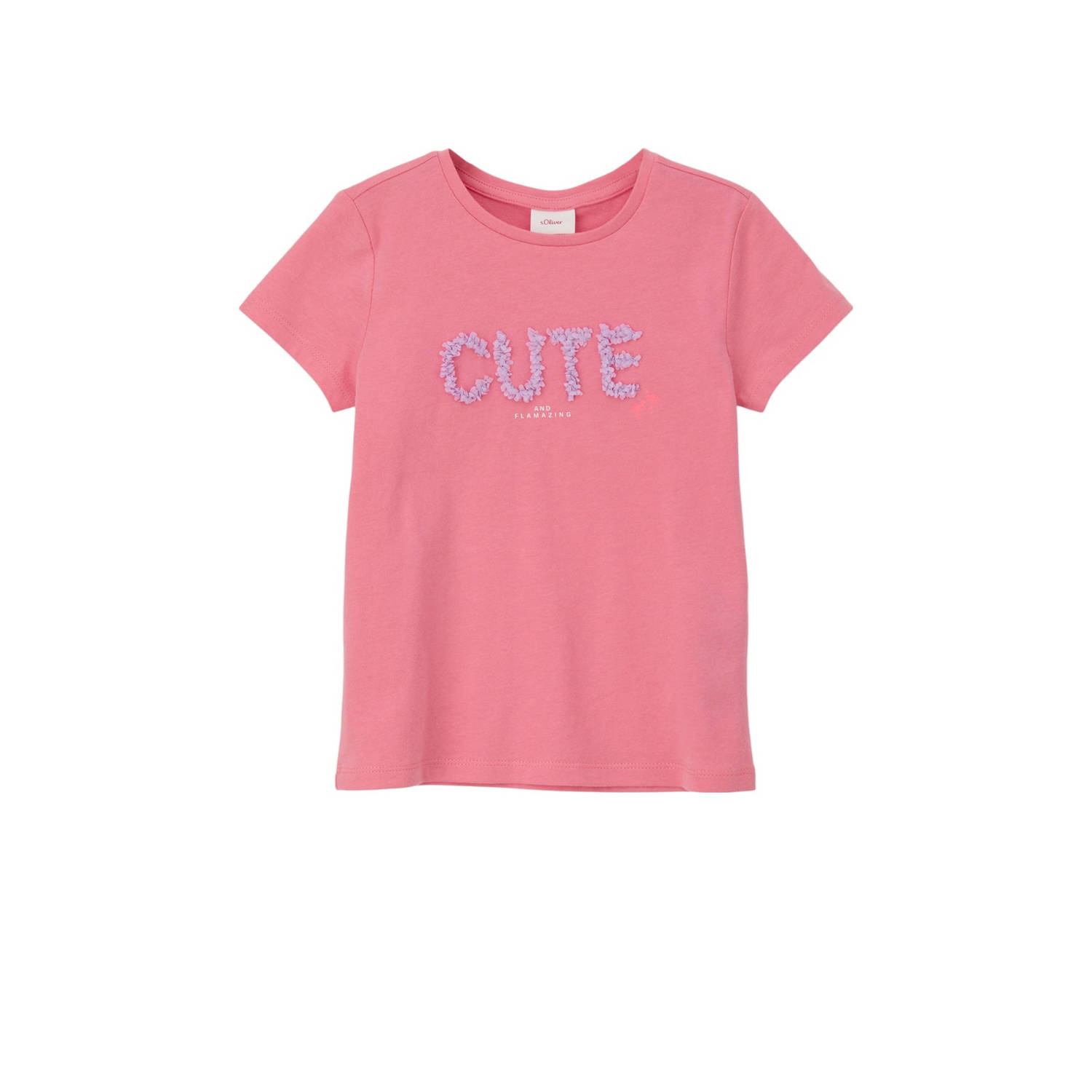 S.Oliver T-shirt met tekst roze Meisjes Katoen Ronde hals Tekst 128 134