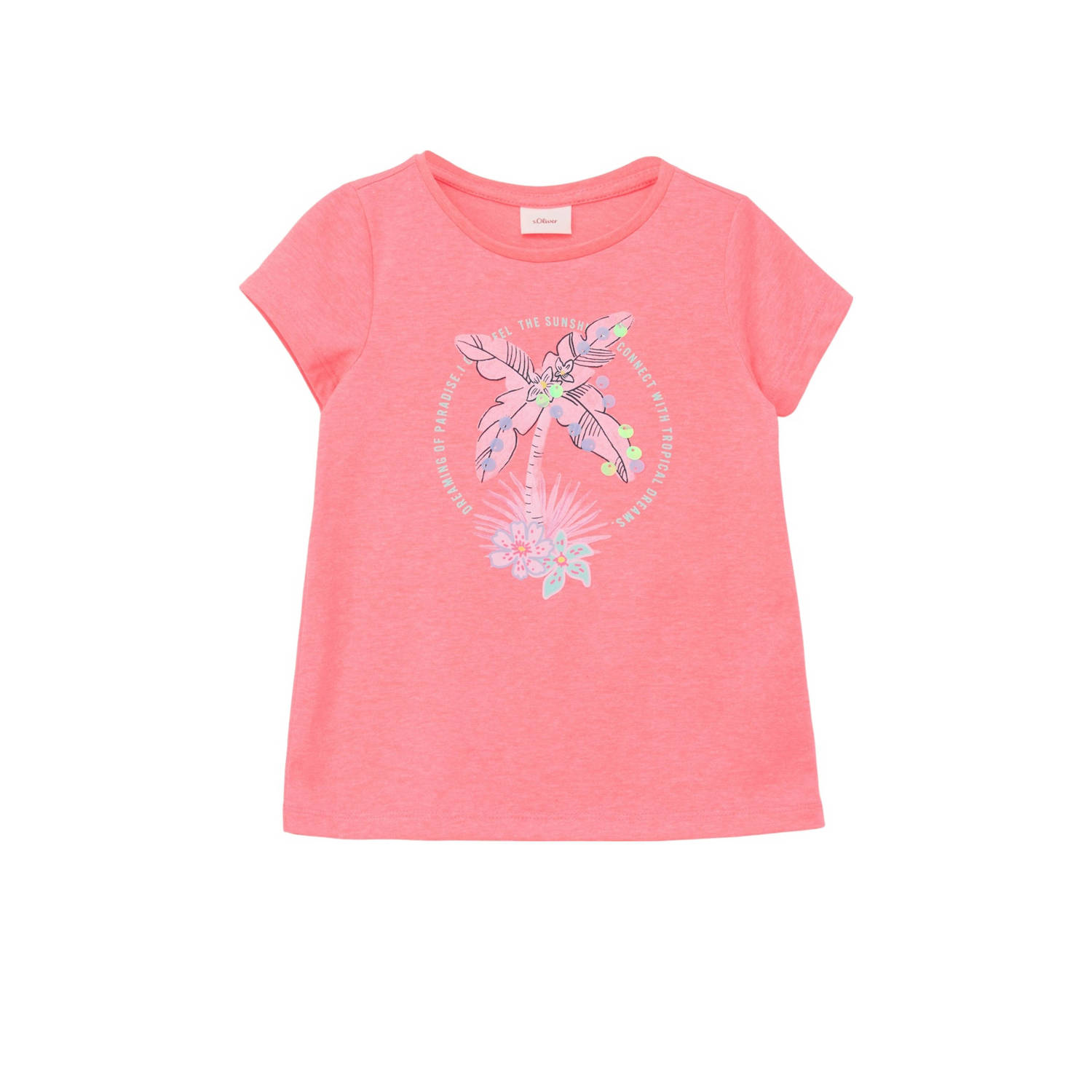 S.Oliver T-shirt met printopdruk roze Meisjes Polyester Ronde hals Printopdruk 116 122