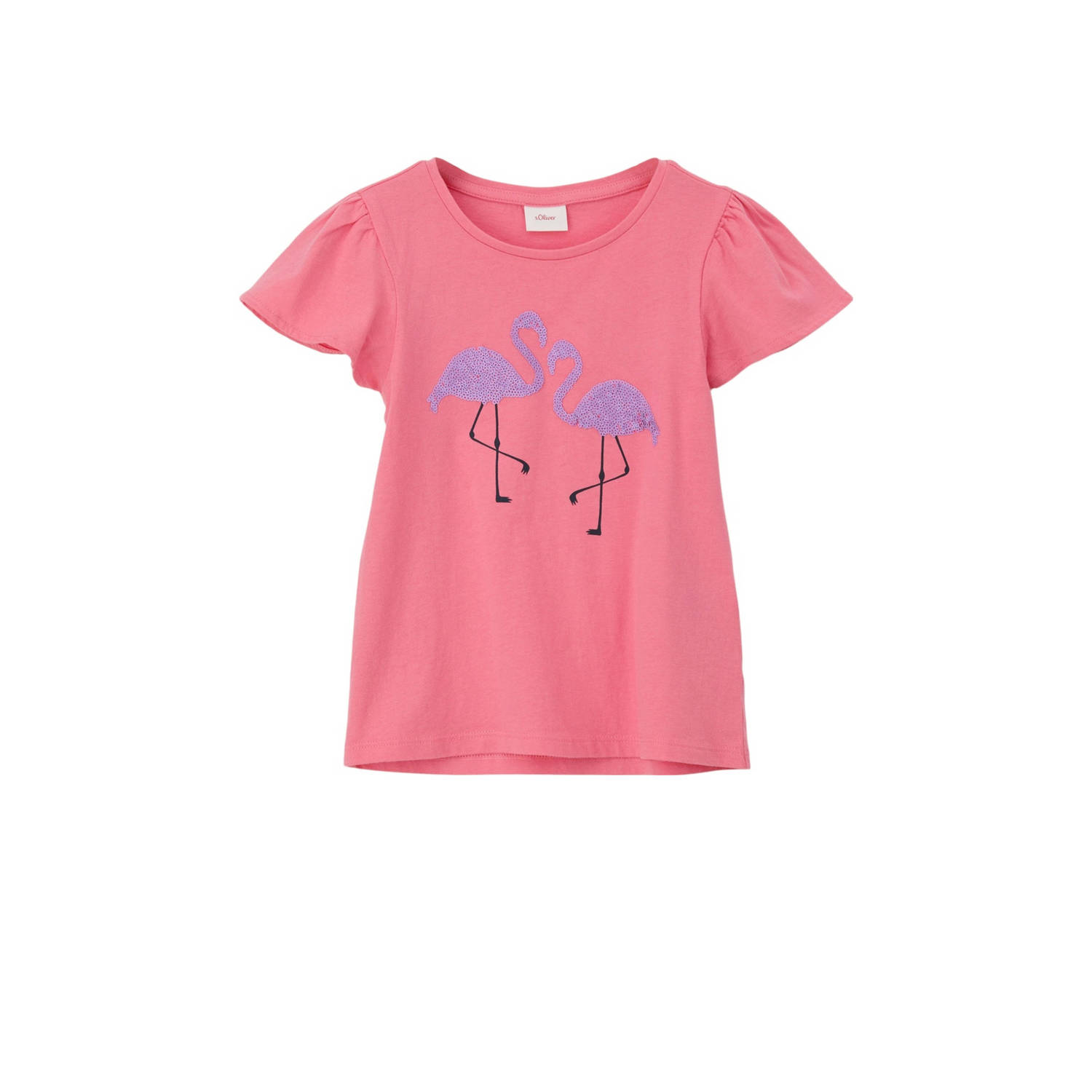 S.Oliver T-shirt met printopdruk roze Meisjes Katoen Ronde hals Printopdruk 116 122