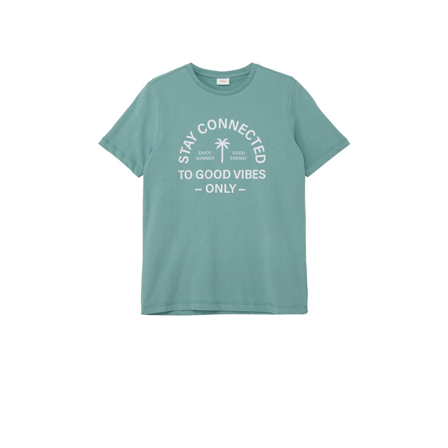 S.Oliver T-shirt met printopdruk petrol Blauw Jongens Katoen Ronde hals 134 140