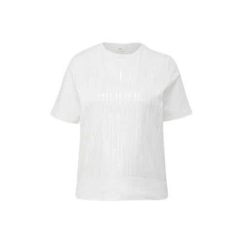 s.Oliver BLACK LABEL T-shirt met printopdruk en pailletten wit/zilver