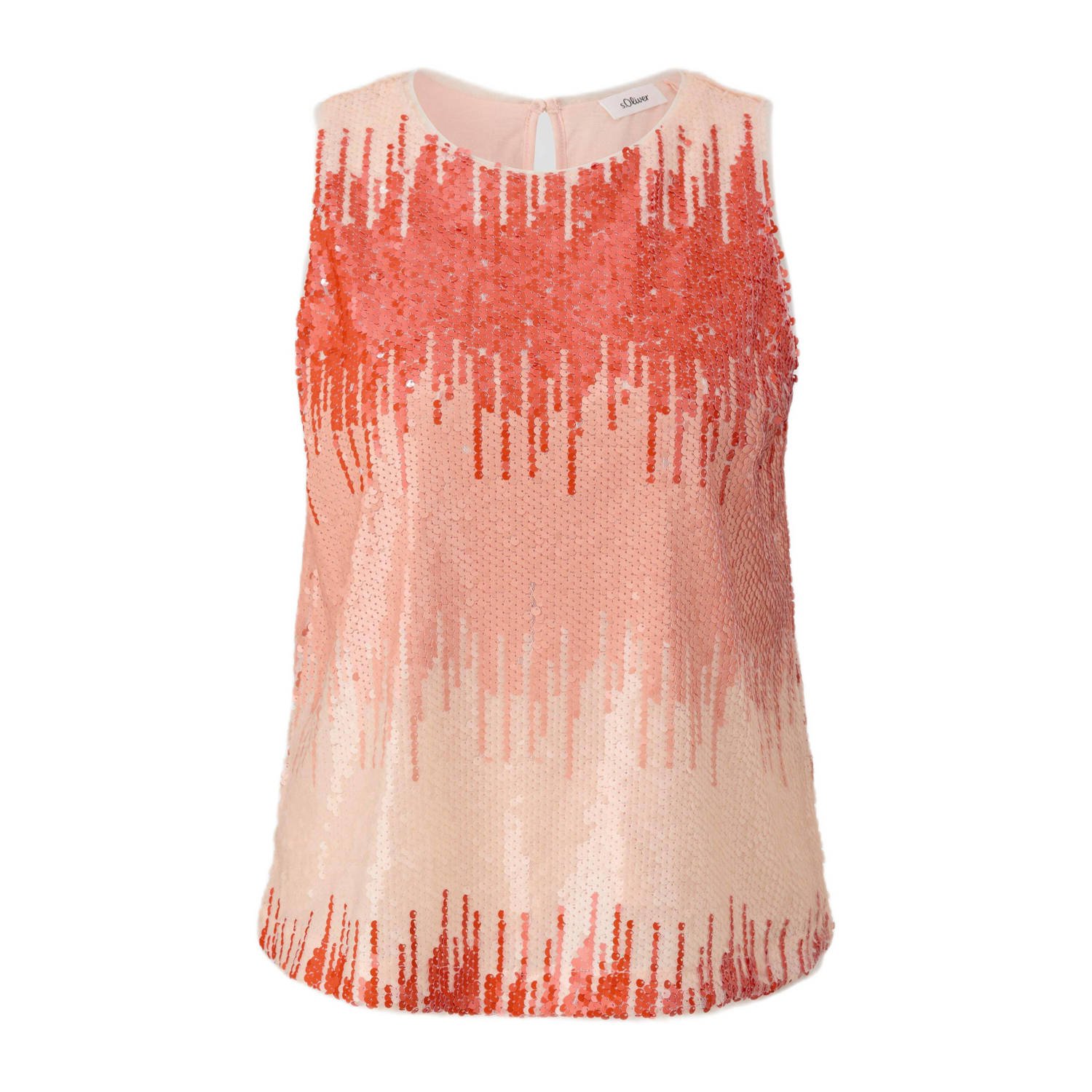 S.Oliver BLACK LABEL top met all over print en pailletten roze koraalrood