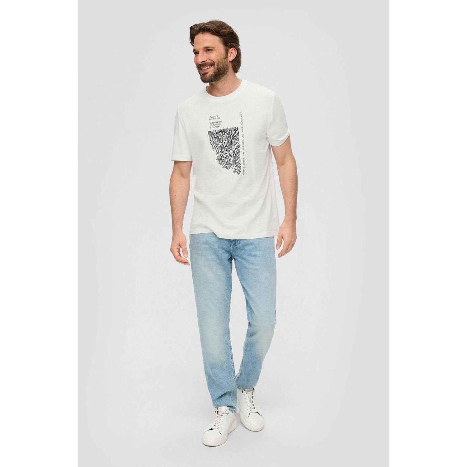 s.Oliver slim fit T-shirt met printopdruk wit