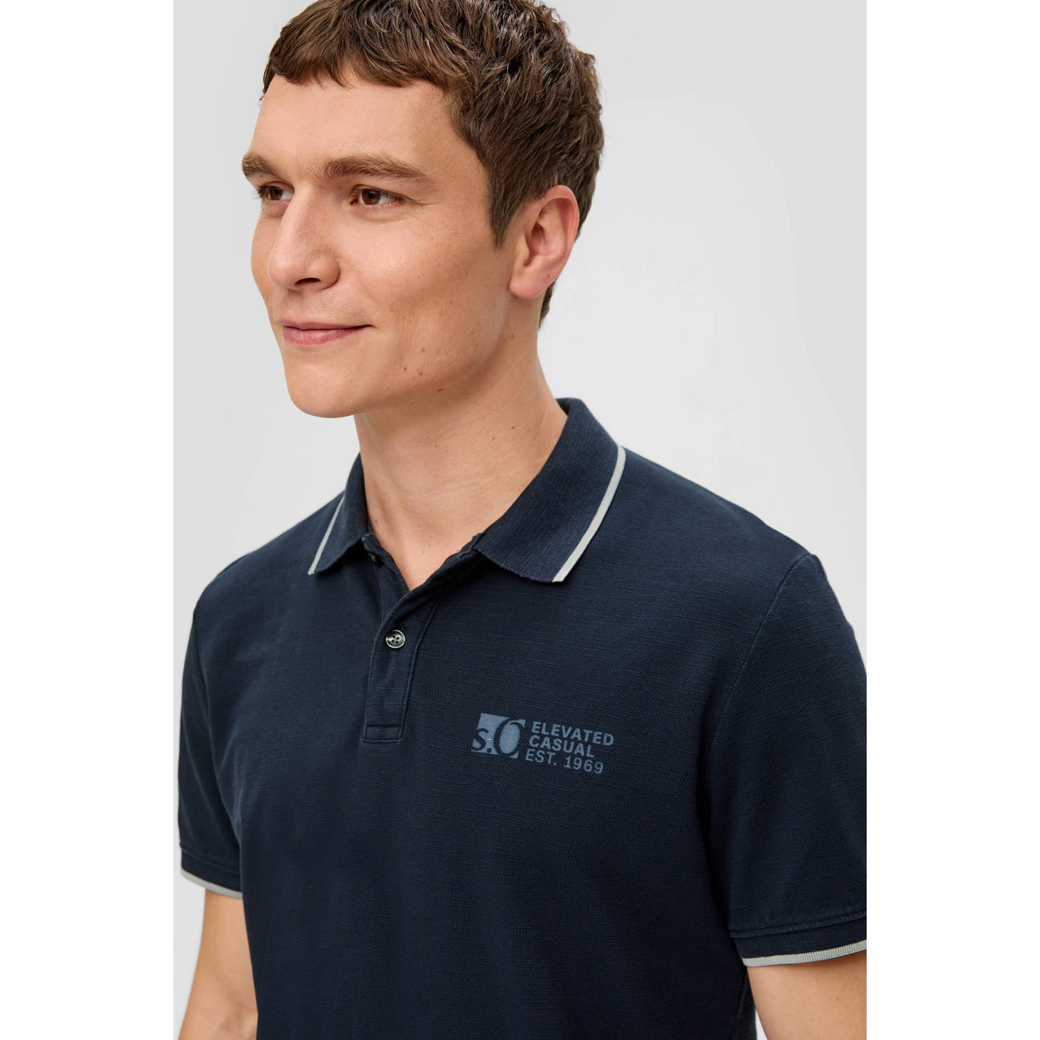 s.Oliver regular fit polo met printopdruk donkerblauw