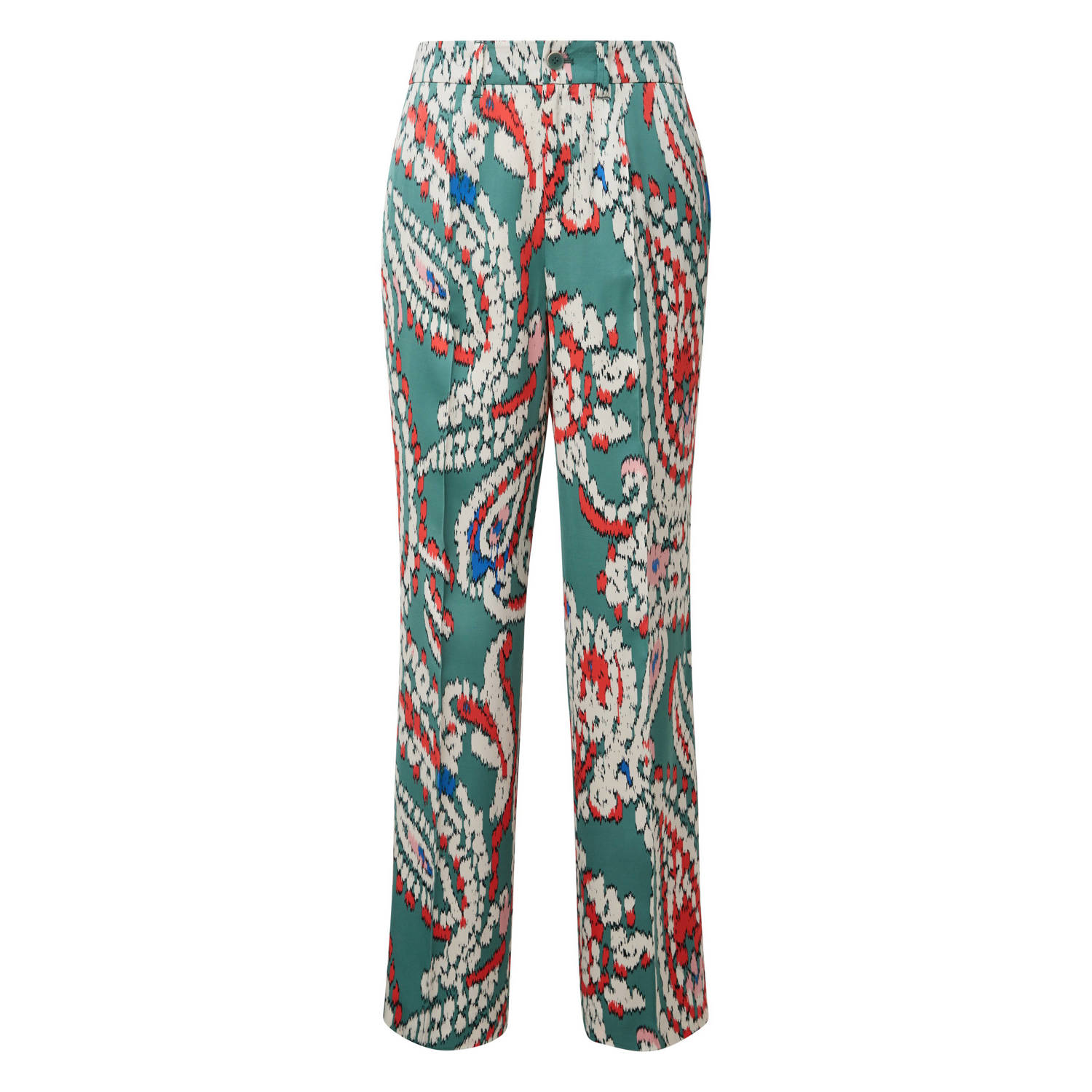 s.Oliver wide leg pantalon met all over print groen koraalrood ecru