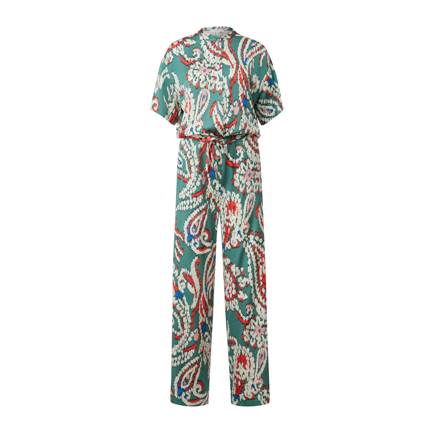 s.Oliver jumpsuit met all over print groen rood ecru