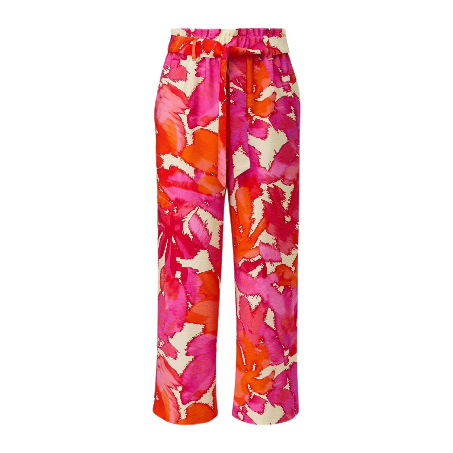 Comma cropped loose fit broek met all over print fuchsia oranje ecru