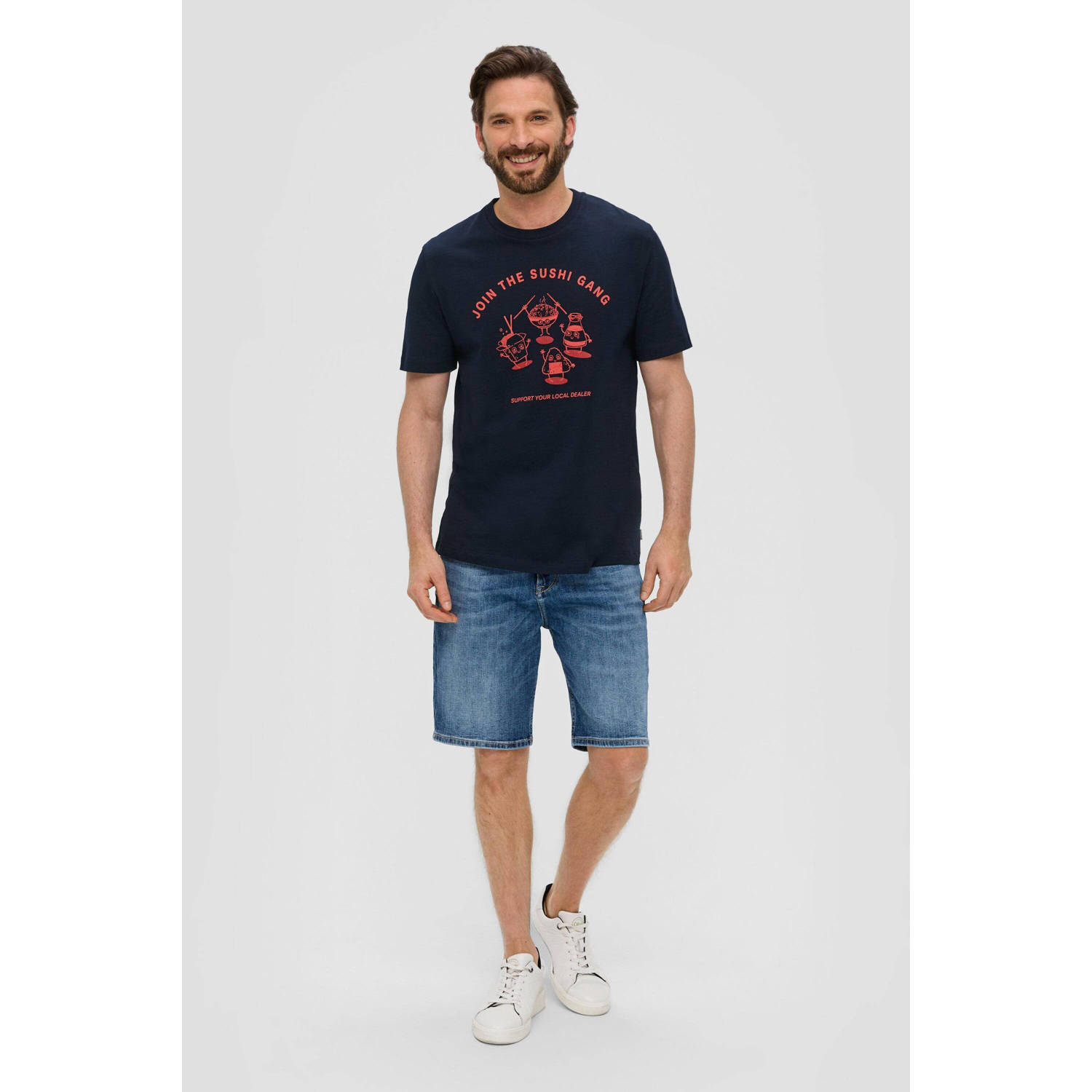 S.Oliver T-shirt met printopdruk donkerblauw